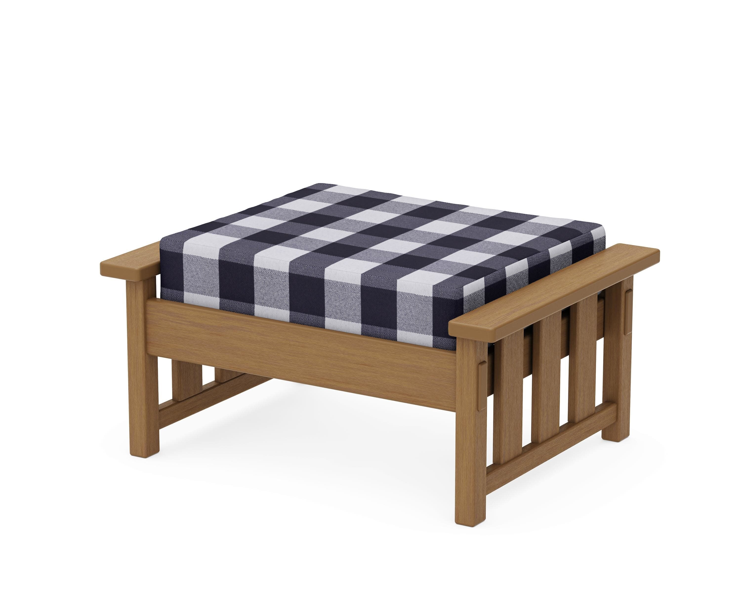 Acadia Deep Seating Ottoman in Natural / Buffalo Plaid Navy