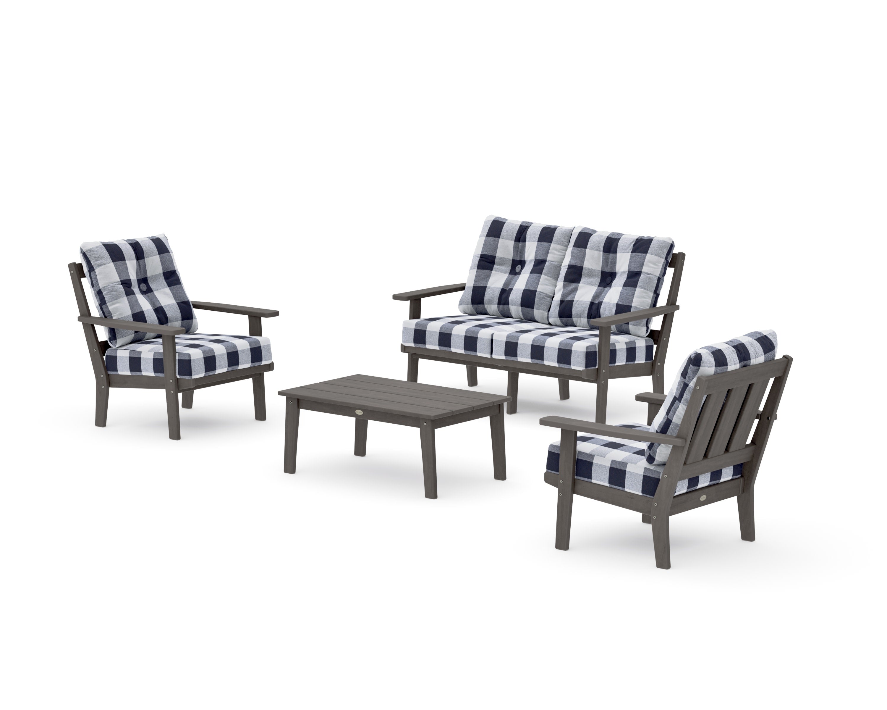 Oxford 4-Piece Deep Seating Set with Loveseat in Driftwood / Buffalo Plaid Navy