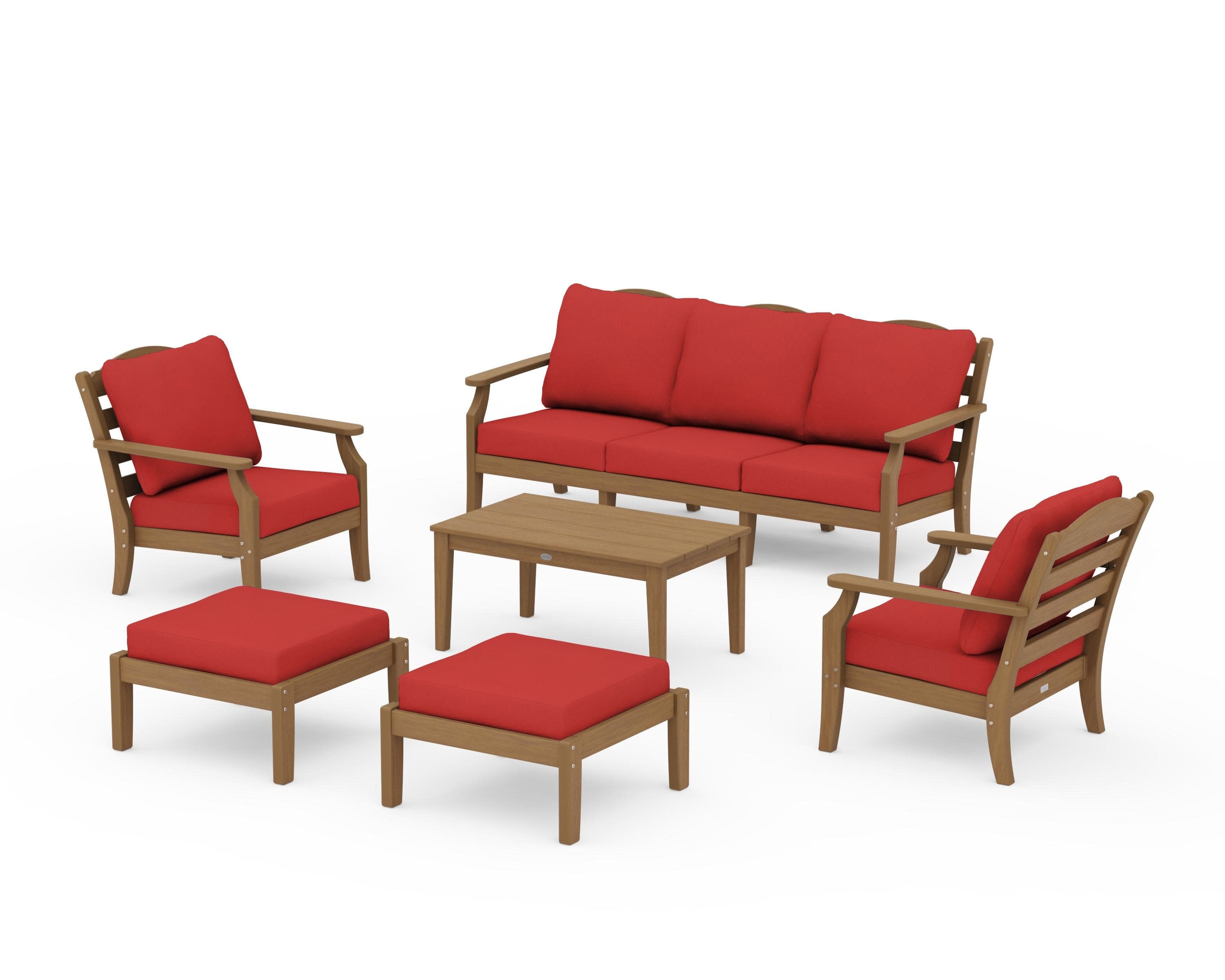 Savannah 6-Piece Lounge Sofa Set in Natural / Crimson Linen