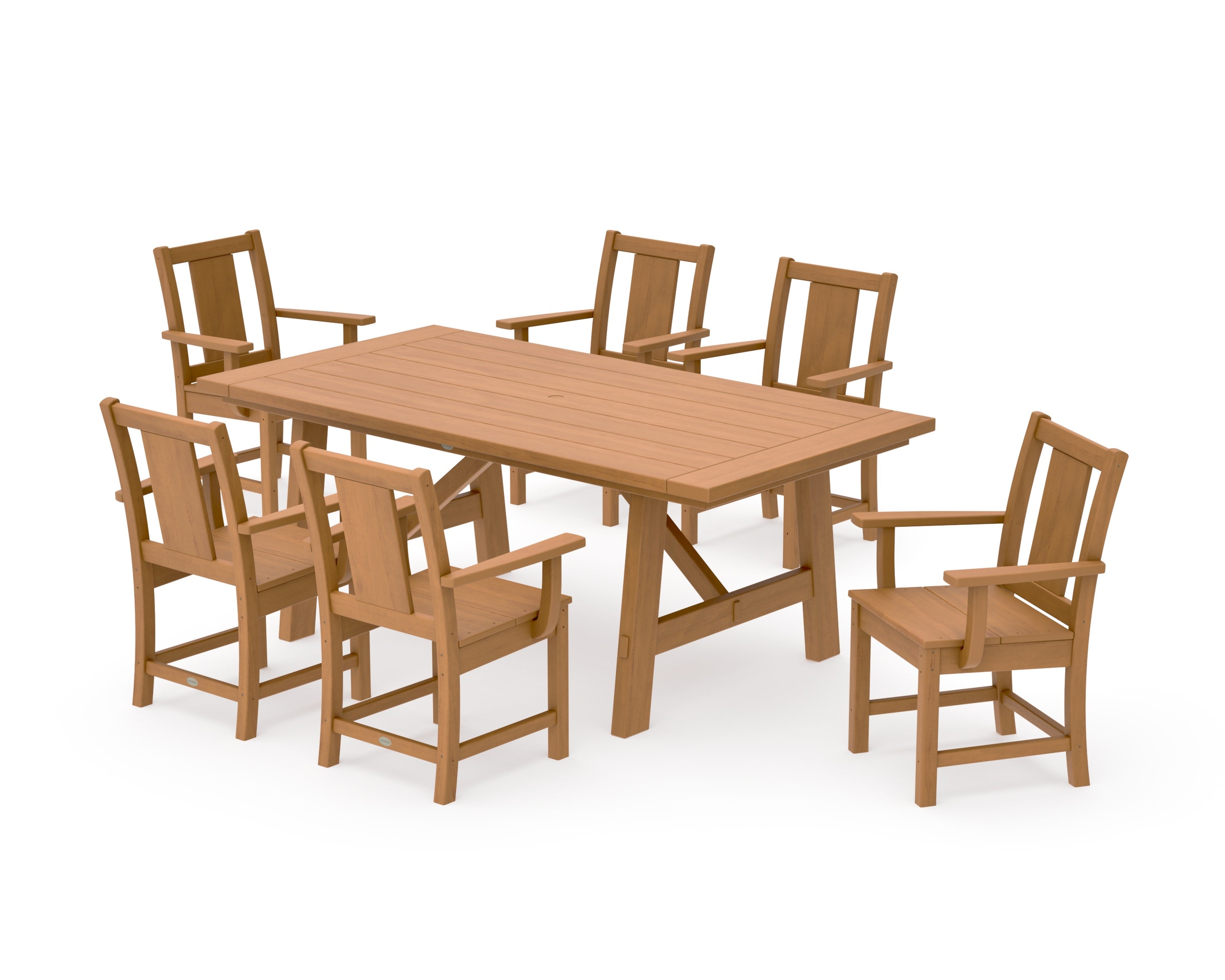 Prairie Arm Chair 7-Piece Rustic Farmhouse Dining Set in Natural