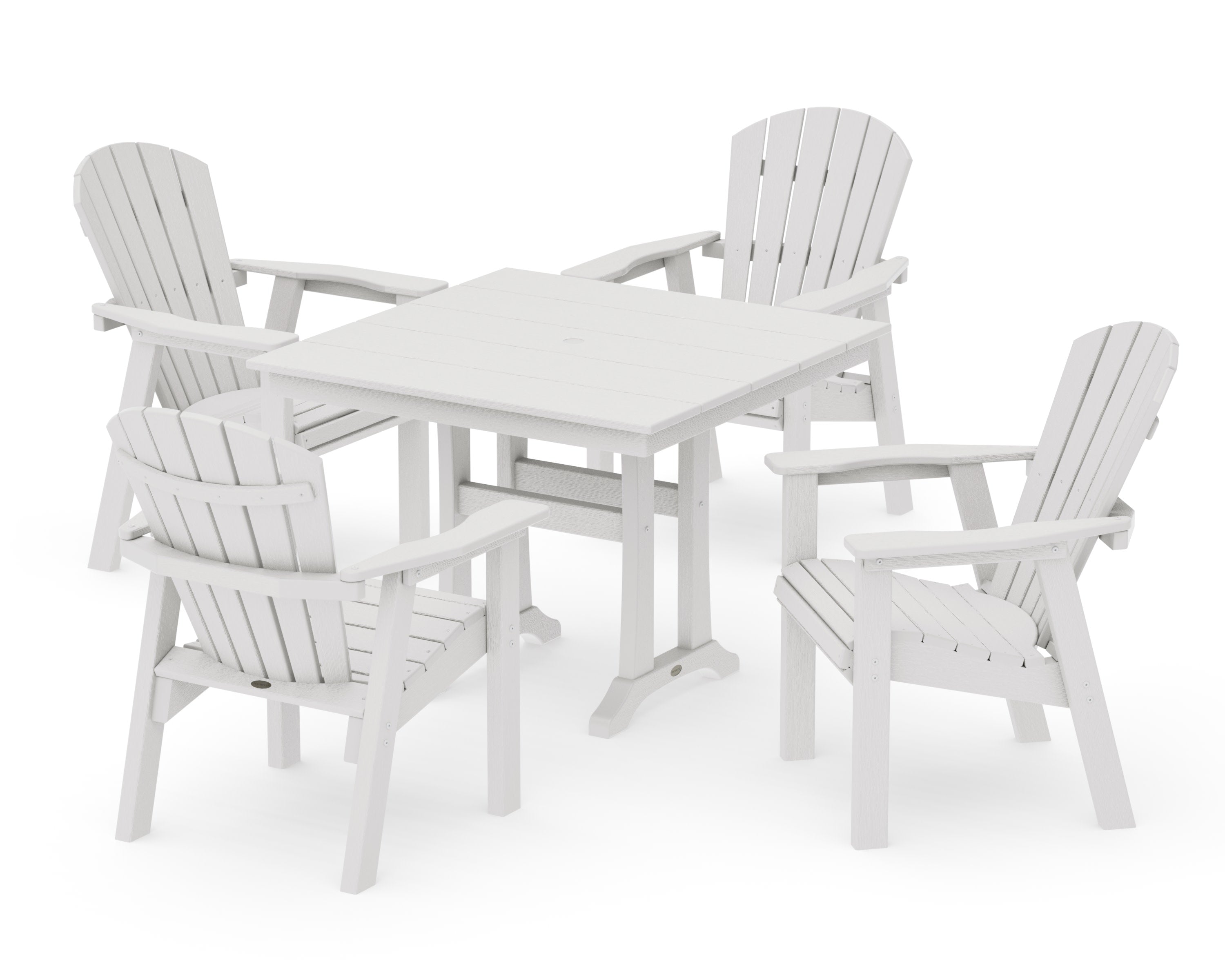Seashell 5-Piece Farmhouse Dining Set With Trestle Legs in Vintage White