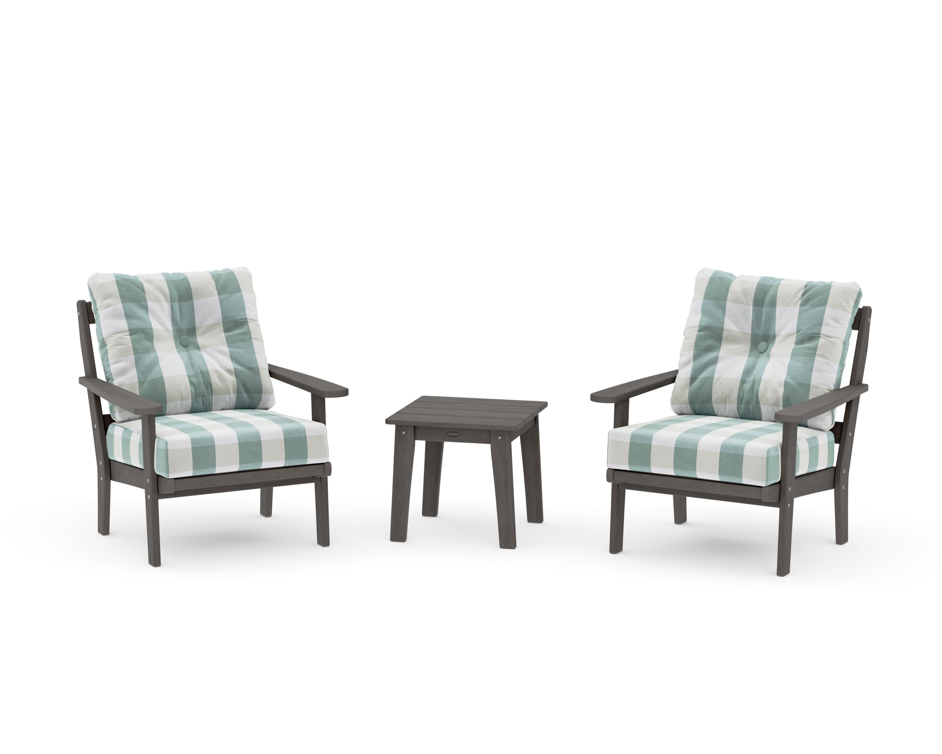 Mission 3-Piece Deep Seating Set in Driftwood / Buffalo Plaid Glacier Spa