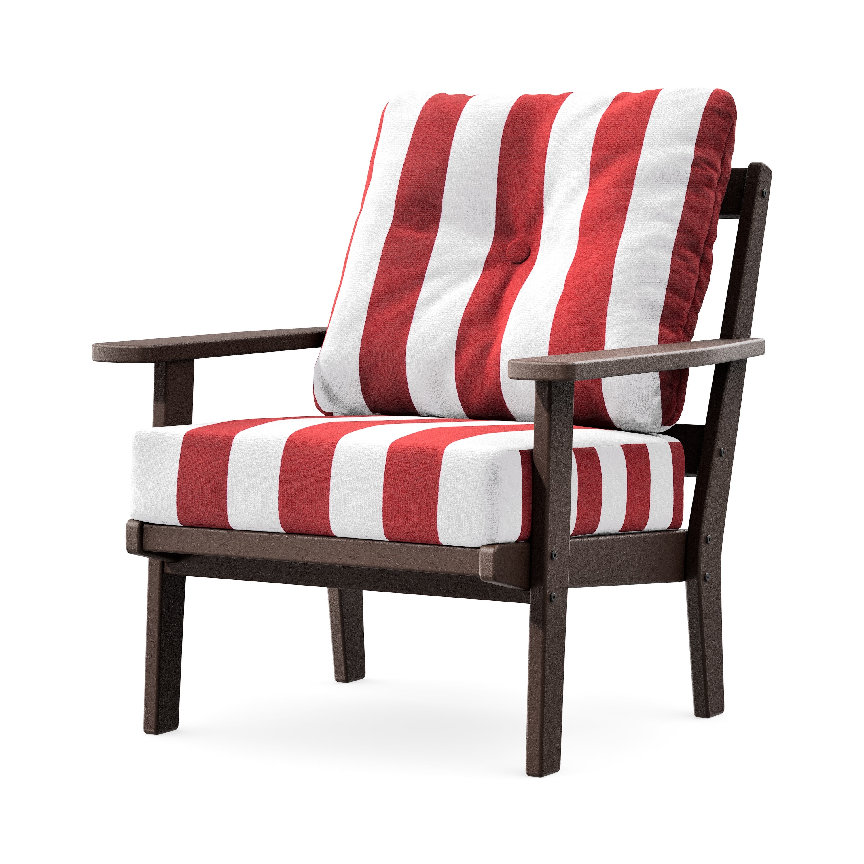 Prairie Deep Seating Chair in Mahogany / Cabana Stripe Crimson