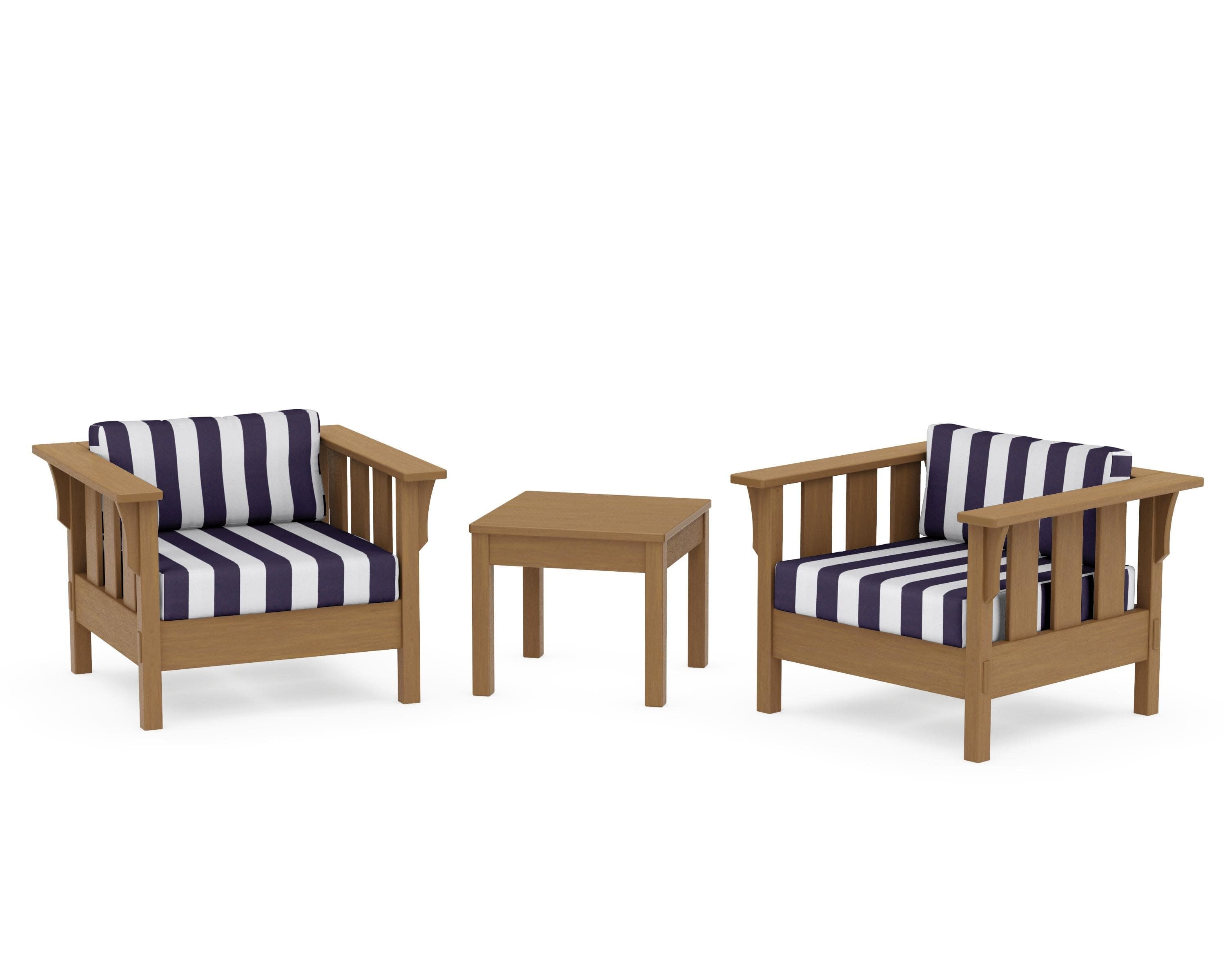 Acadia 3-Piece Deep Seating Set in Natural / Cabana Stripe Navy