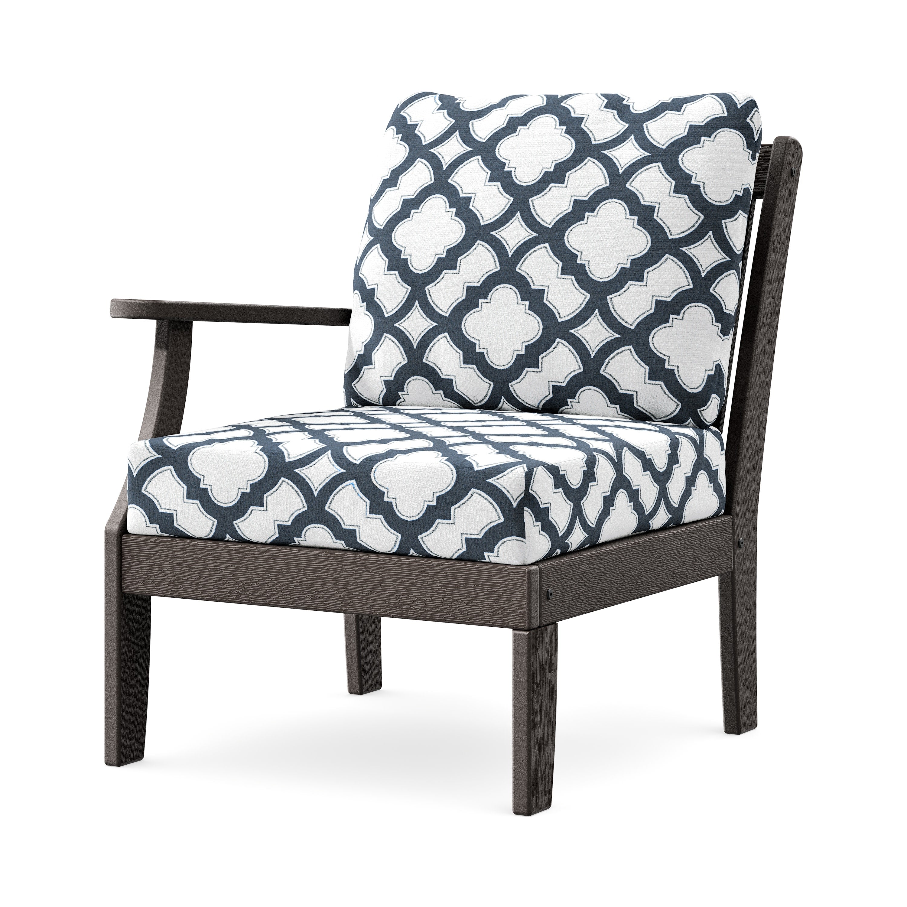 Braxton Modular Left Arm Chair in Vintage Coffee / Trellis Marine Indigo