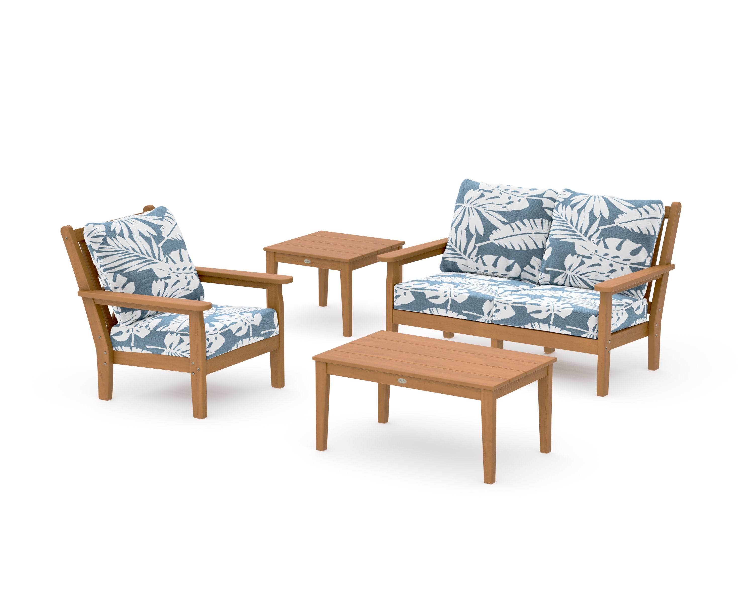 Chippendale 4-Piece Deep Seating Set in Natural / Leaf Sky Blue