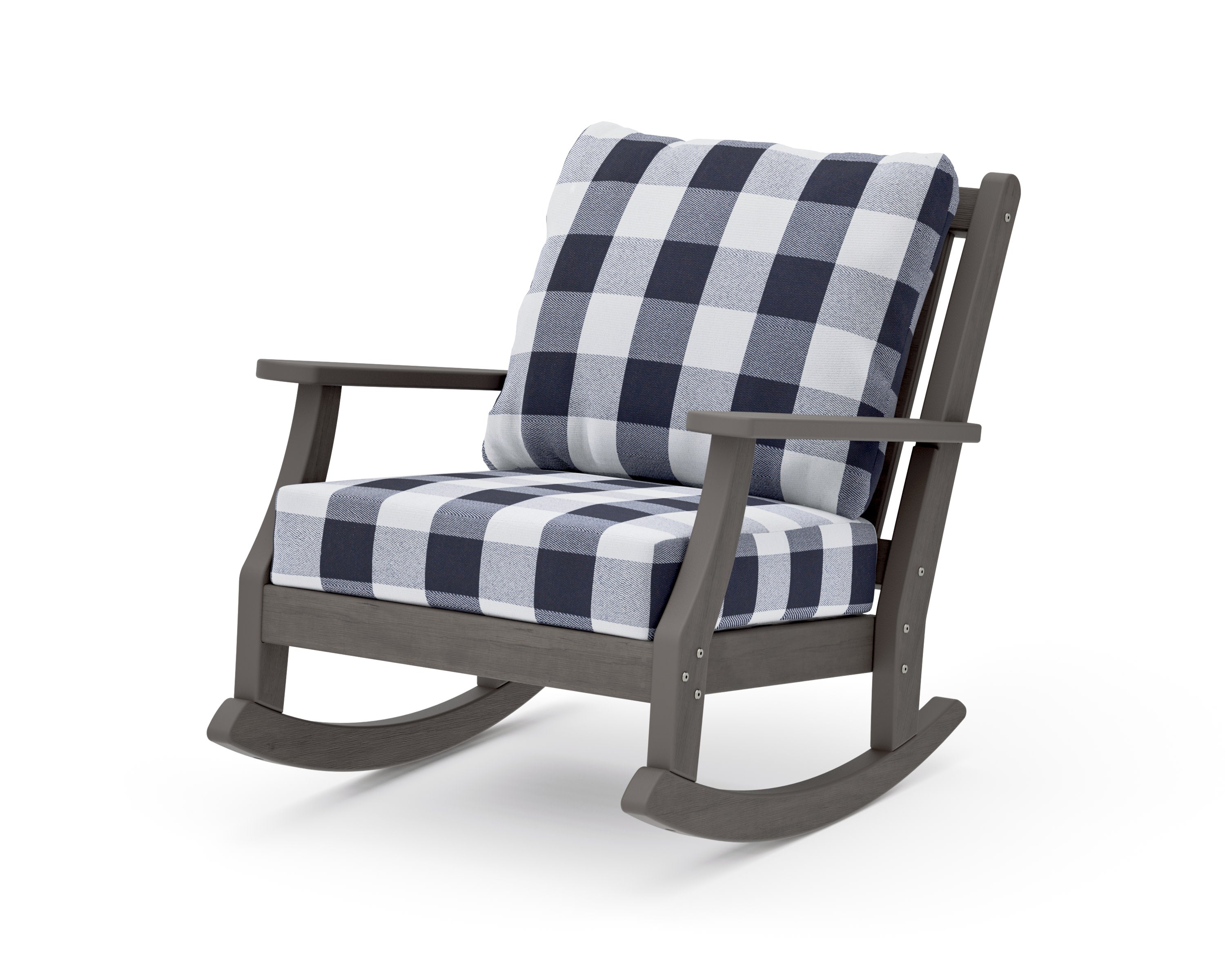 Wovendale Deep Seating Rocking Chair in Driftwood / Buffalo Plaid Navy
