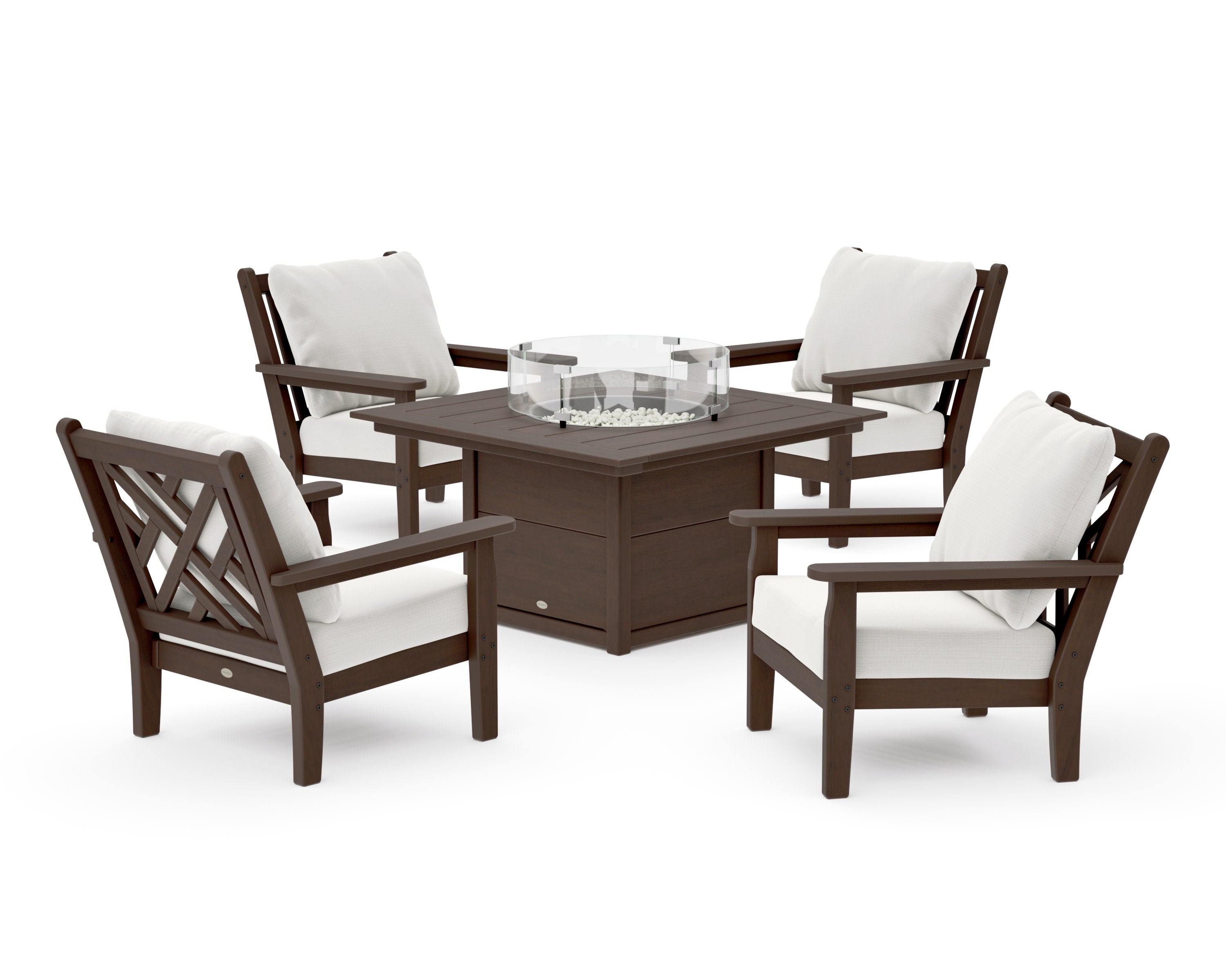 Chippendale 5-Piece Deep Seating Set with Fire Pit Table in Kona / Natural Linen
