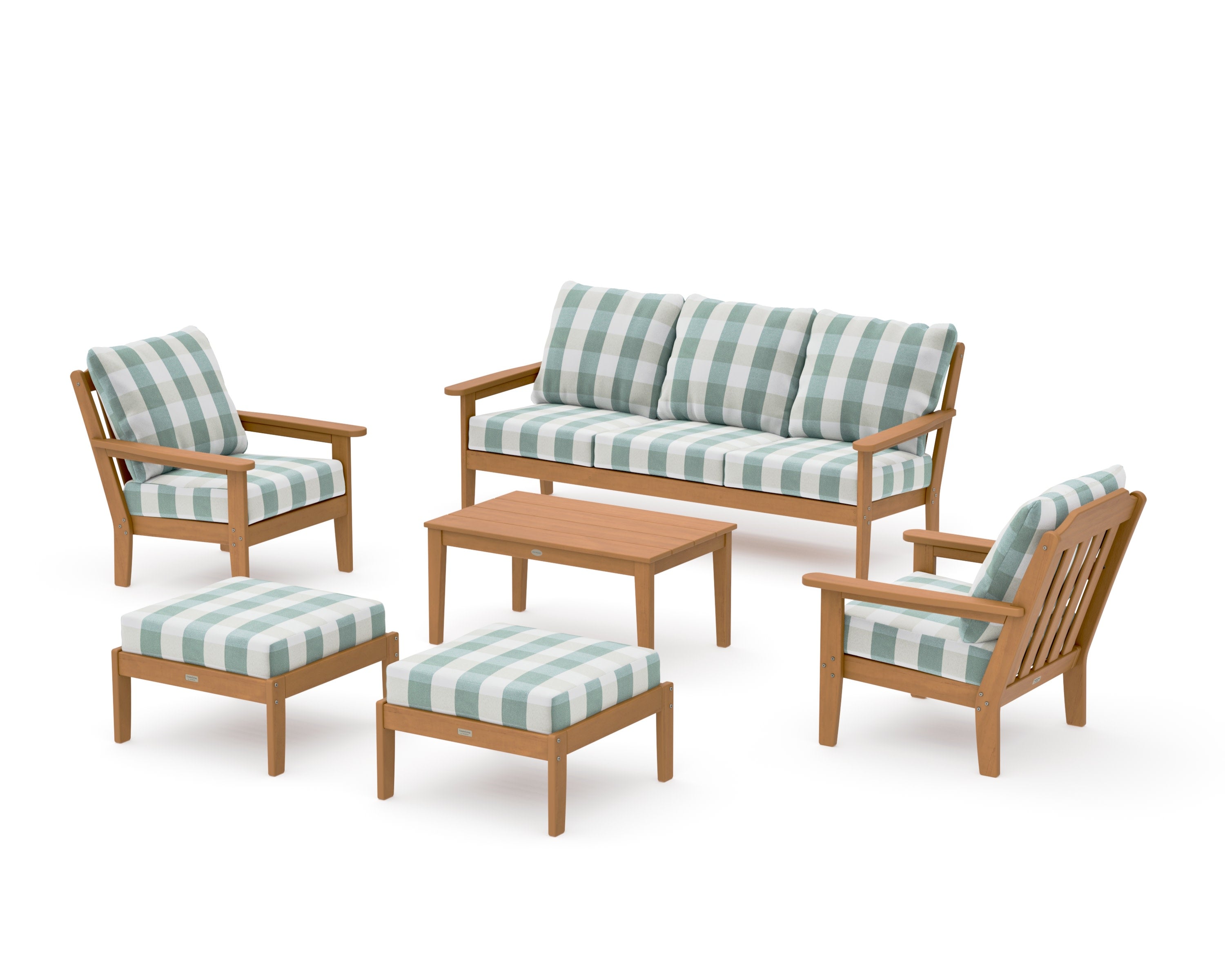 Cottage 6-Piece Lounge Sofa Set in Natural / Buffalo Plaid Glacier Spa