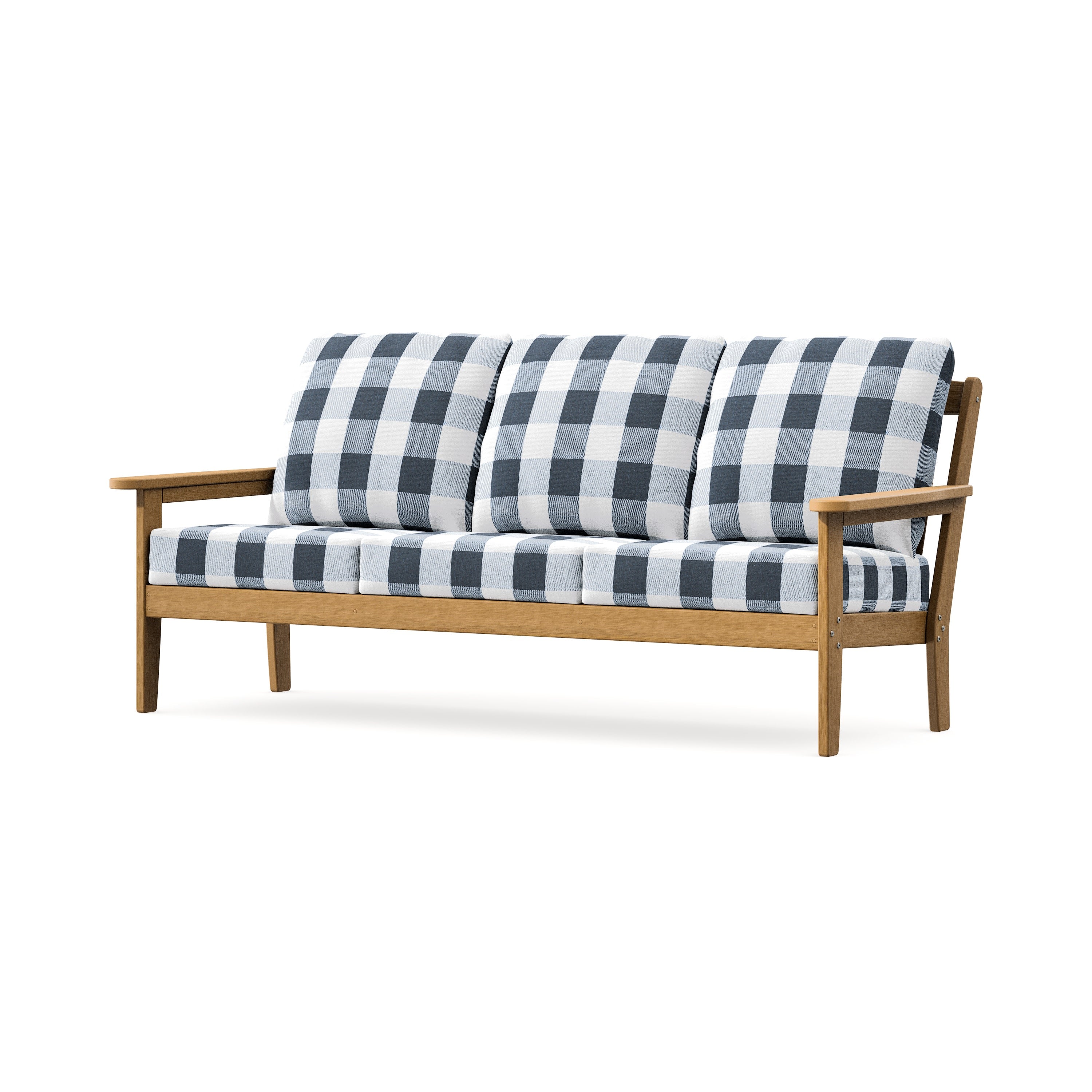 Cottage Deep Seating Sofa in Natural / Buffalo Plaid Marine Indigo