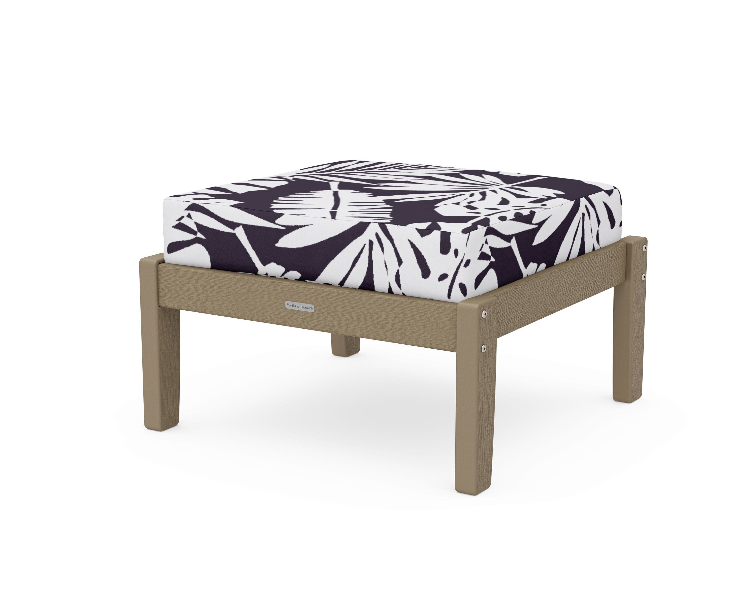 Chinoiserie Deep Seating Ottoman in Vintage Sahara / Leaf Navy
