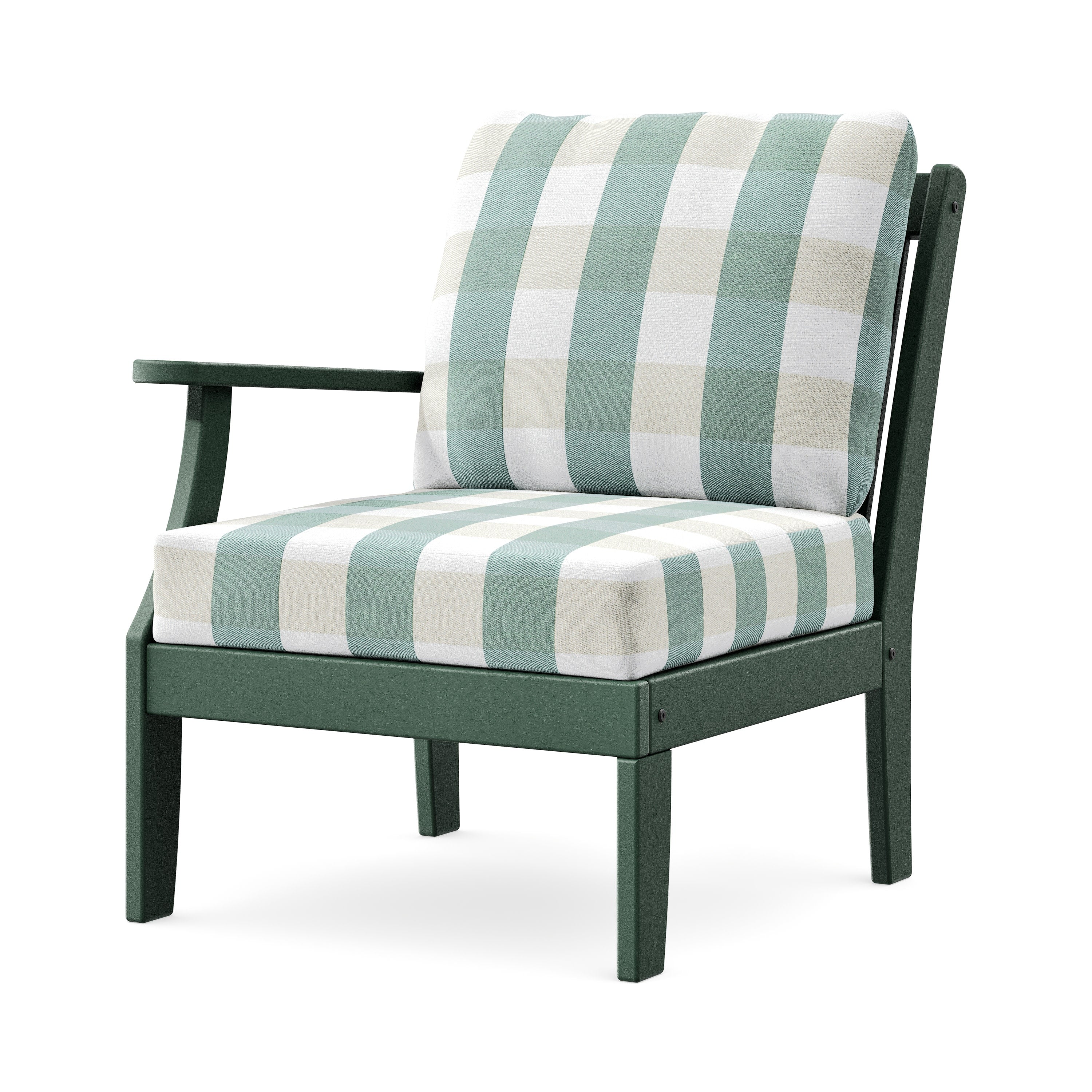 Braxton Modular Left Arm Chair in Green / Buffalo Plaid Glacier Spa