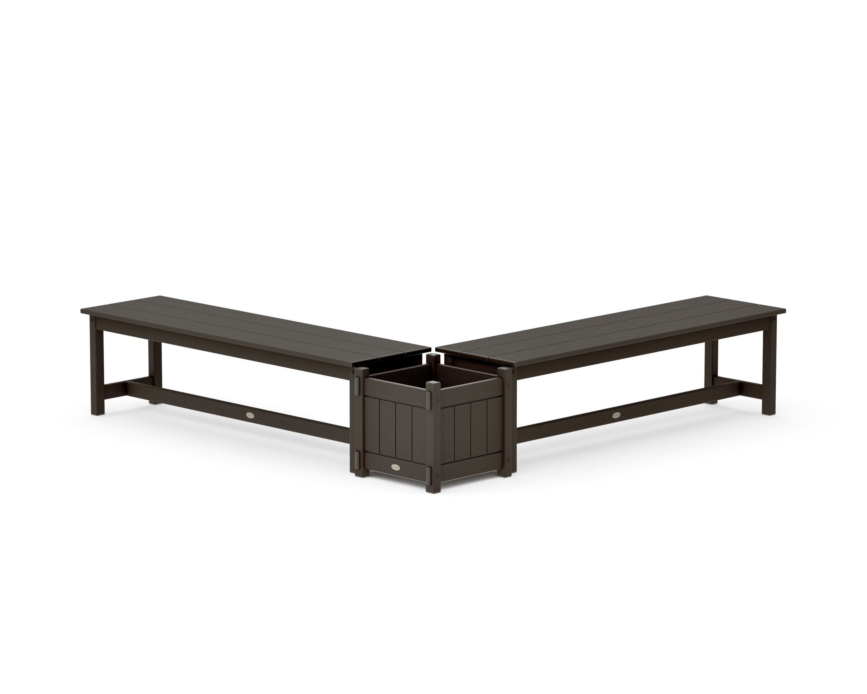 60" Vineyard L- Shaped Planter Bench Set in Vintage Coffee