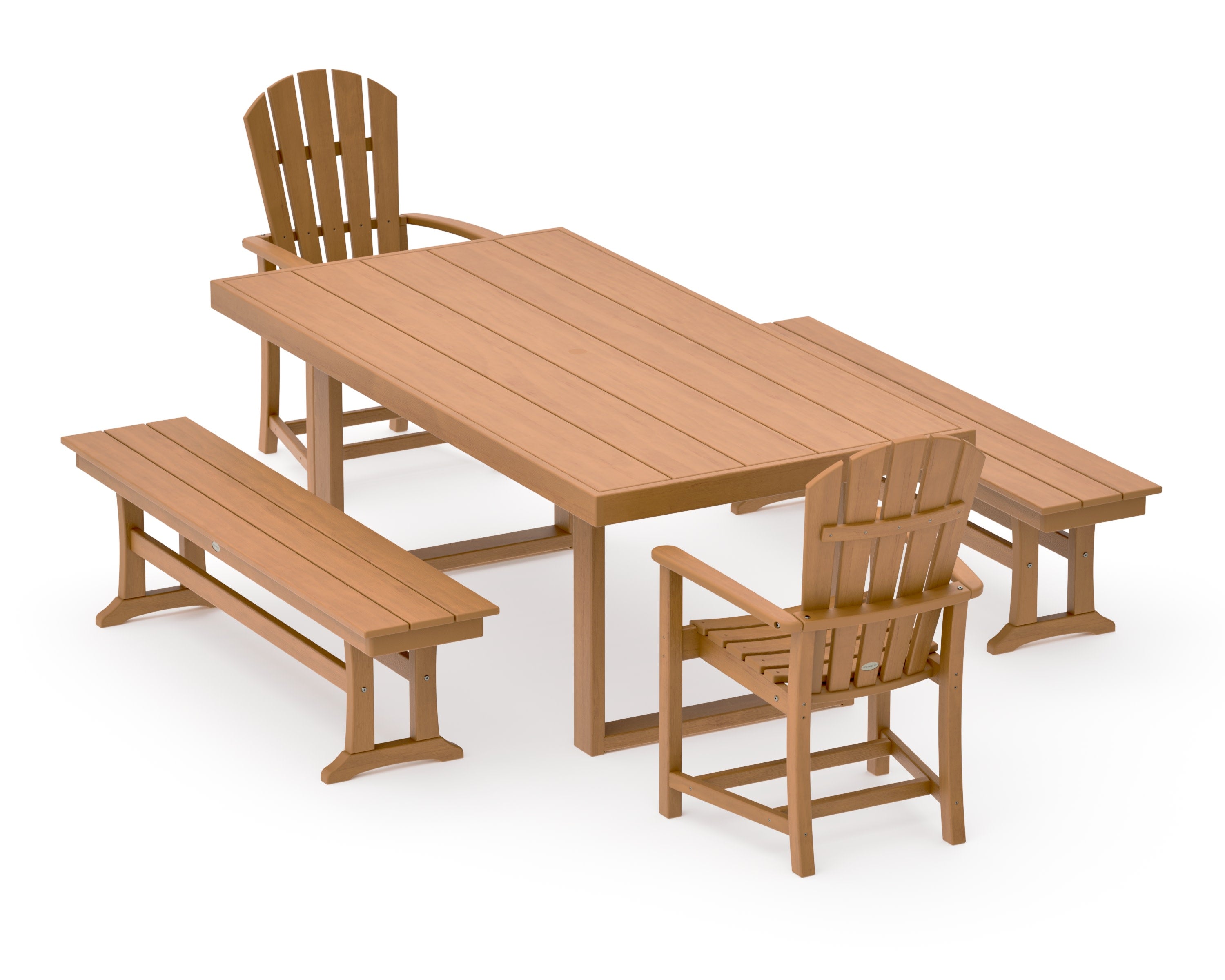 Palm Coast 5-Piece Dining Set with Benches in Natural