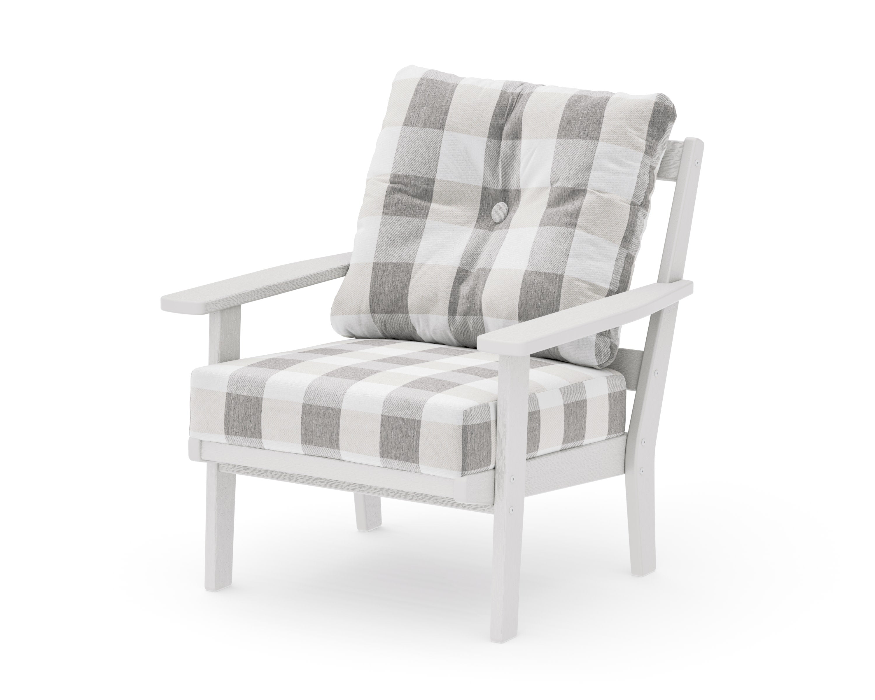 Oxford Deep Seating Chair in Vintage White / Buffalo Plaid Grey Mist