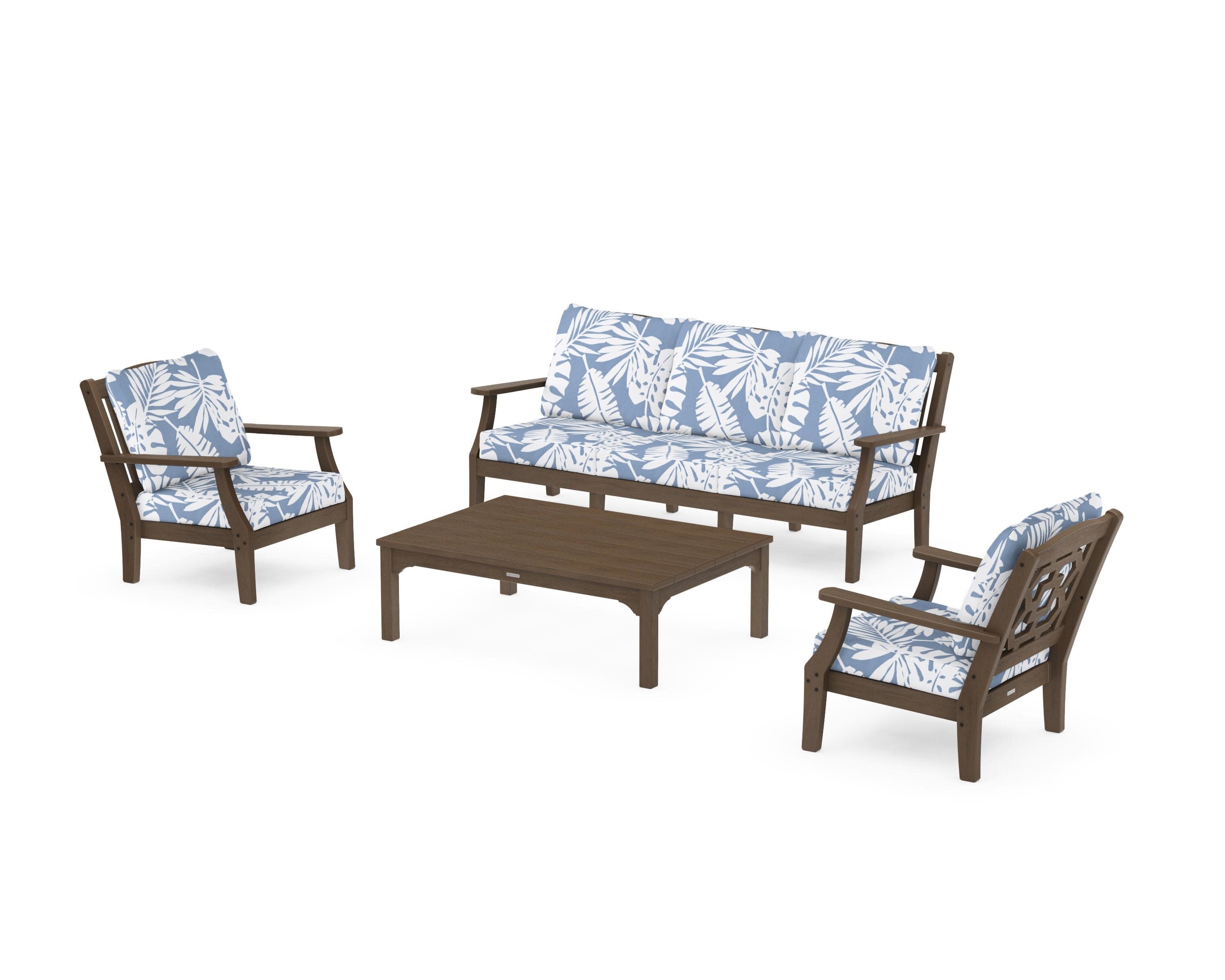 Chinoiserie 4-Piece Deep Seating Set with Sofa in Kona / Leaf Sky Blue