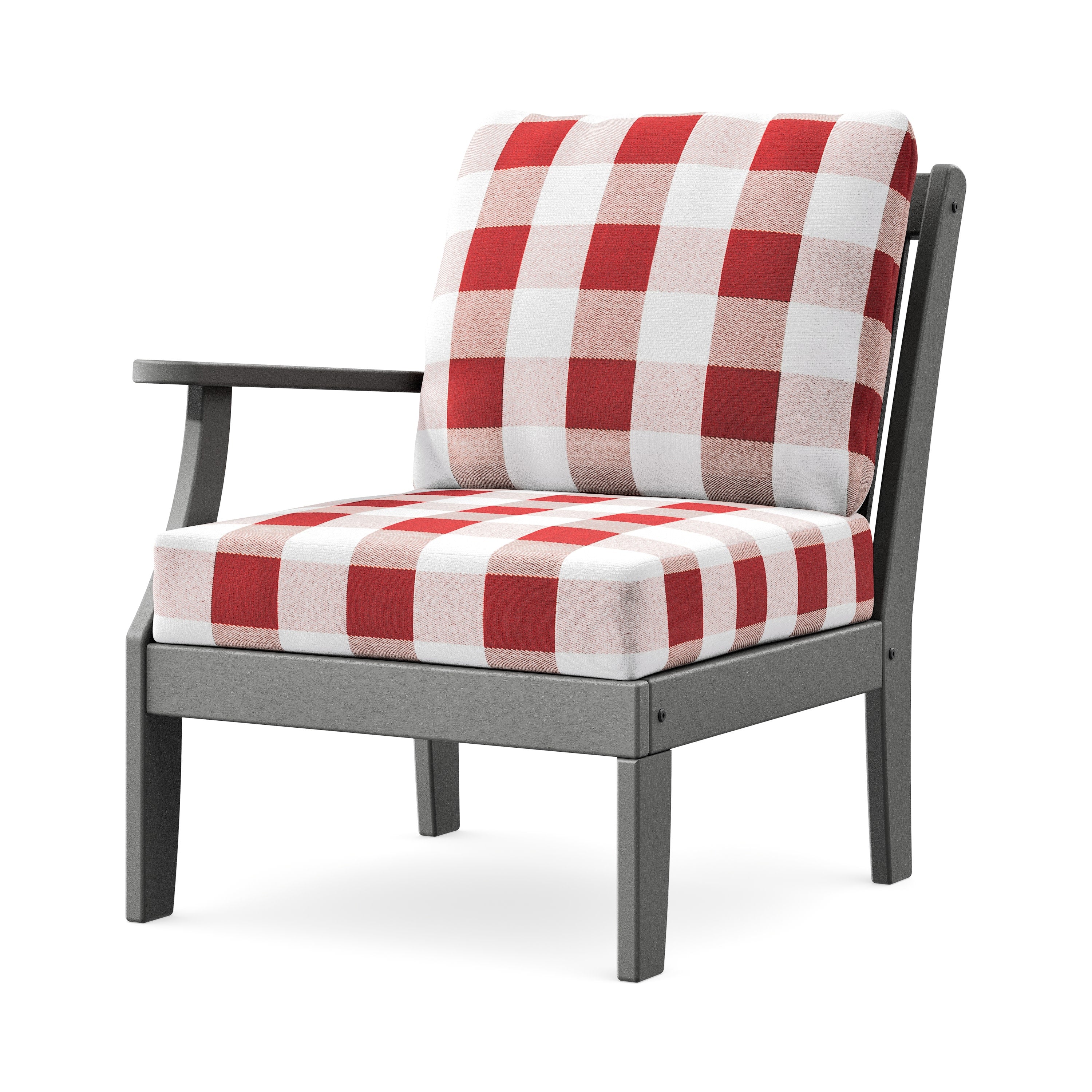 Braxton Modular Left Arm Chair in Slate Grey / Buffalo Plaid Crimson