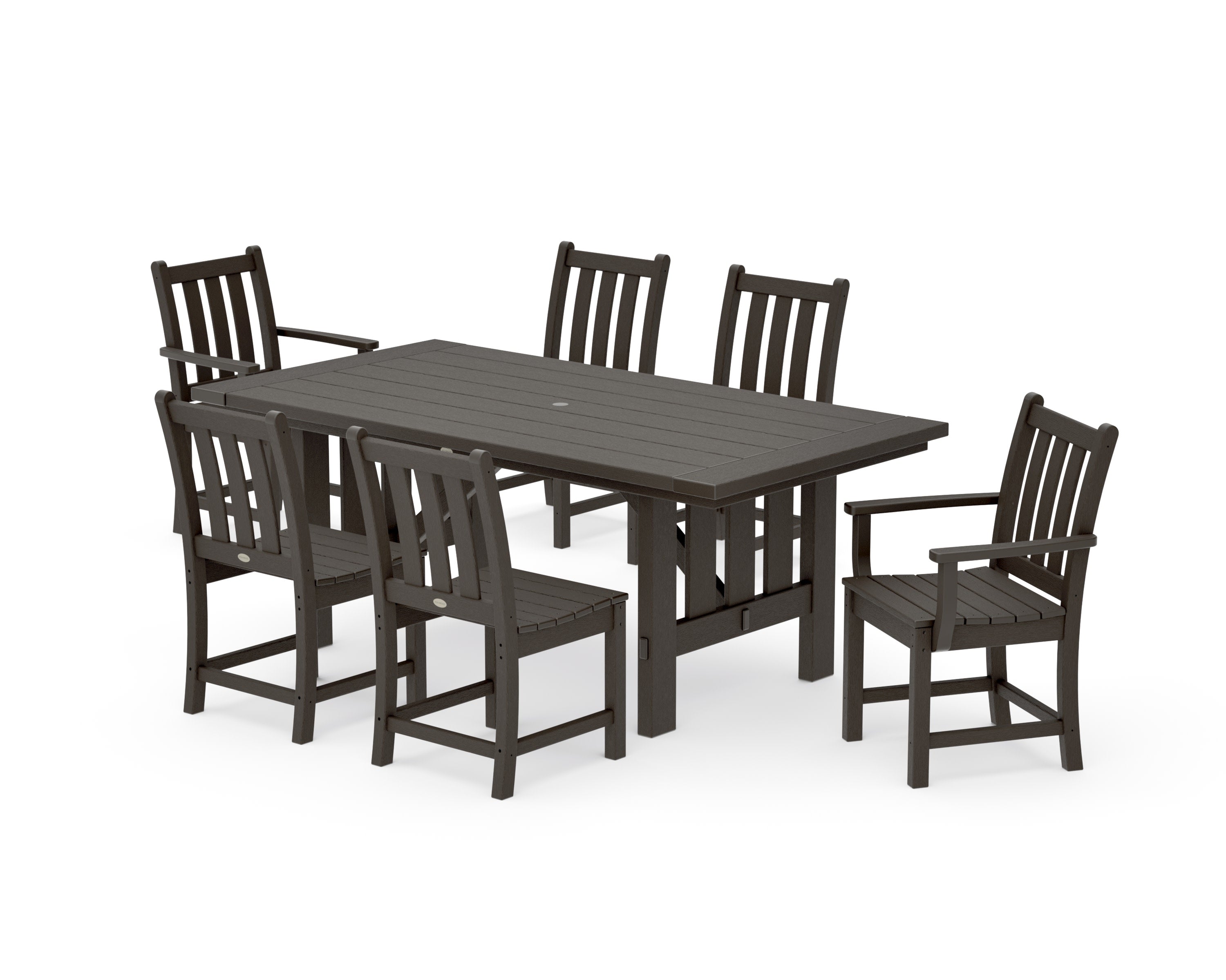 Traditional Garden 7-Piece Dining Set with Mission Table in Vintage Coffee