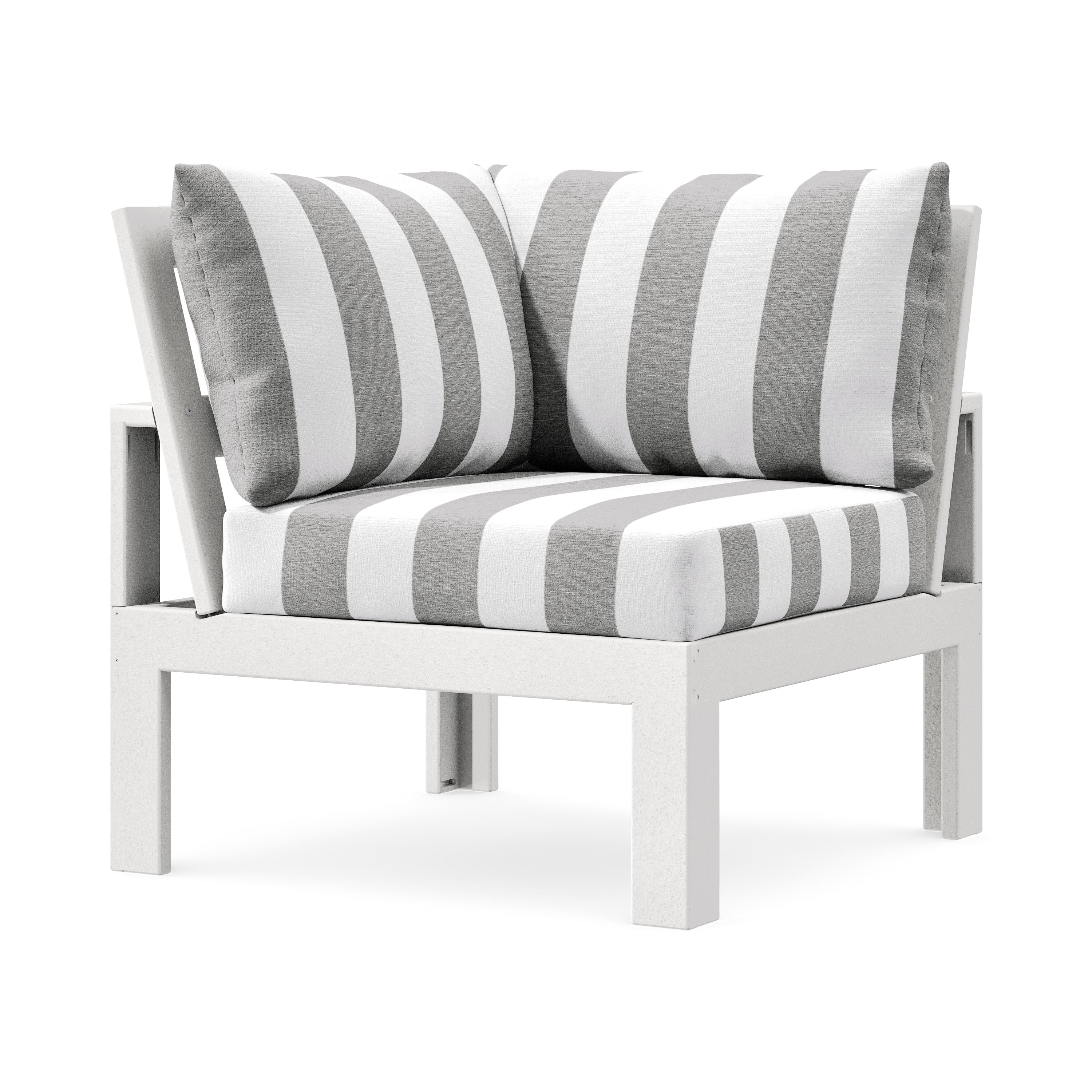 Modular Corner Chair in White / Cabana Stripe Grey Mist