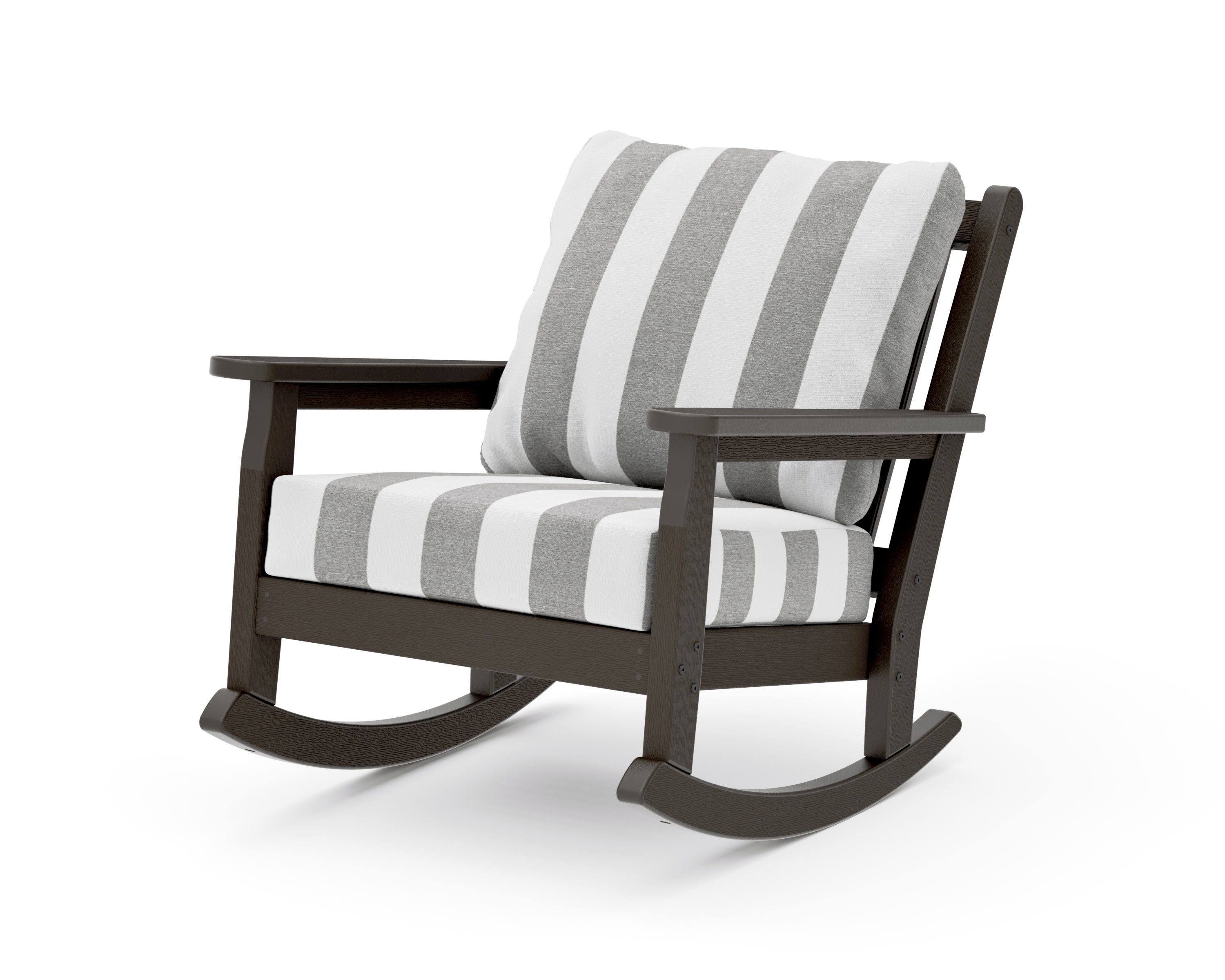 Chippendale Deep Seating Rocking Chair in Vintage Coffee / Cabana Stripe Grey Mist