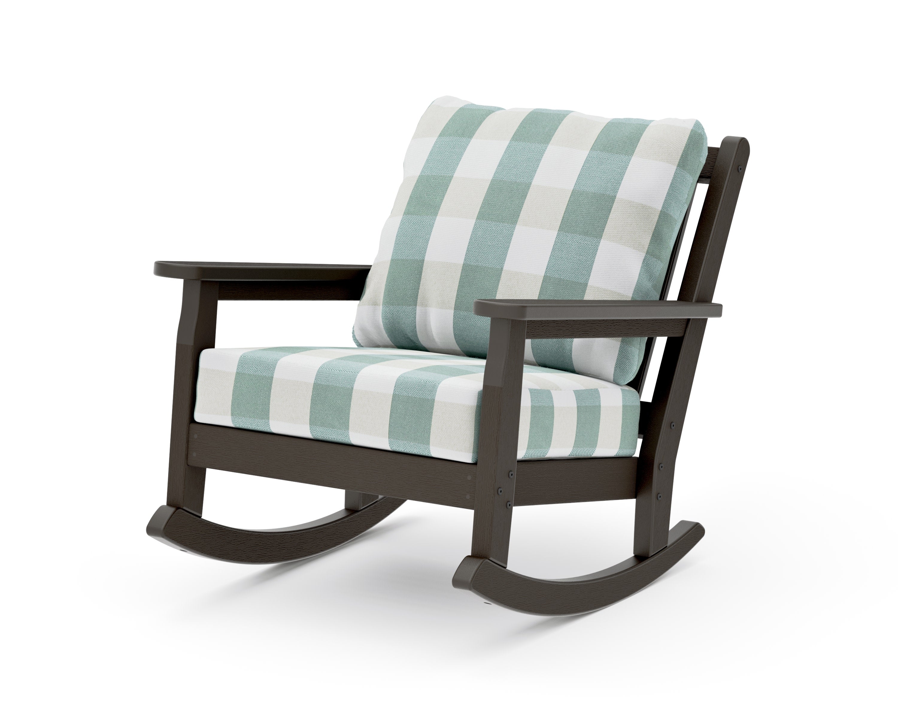 Chippendale Deep Seating Rocking Chair in Vintage Coffee / Buffalo Plaid Glacier Spa