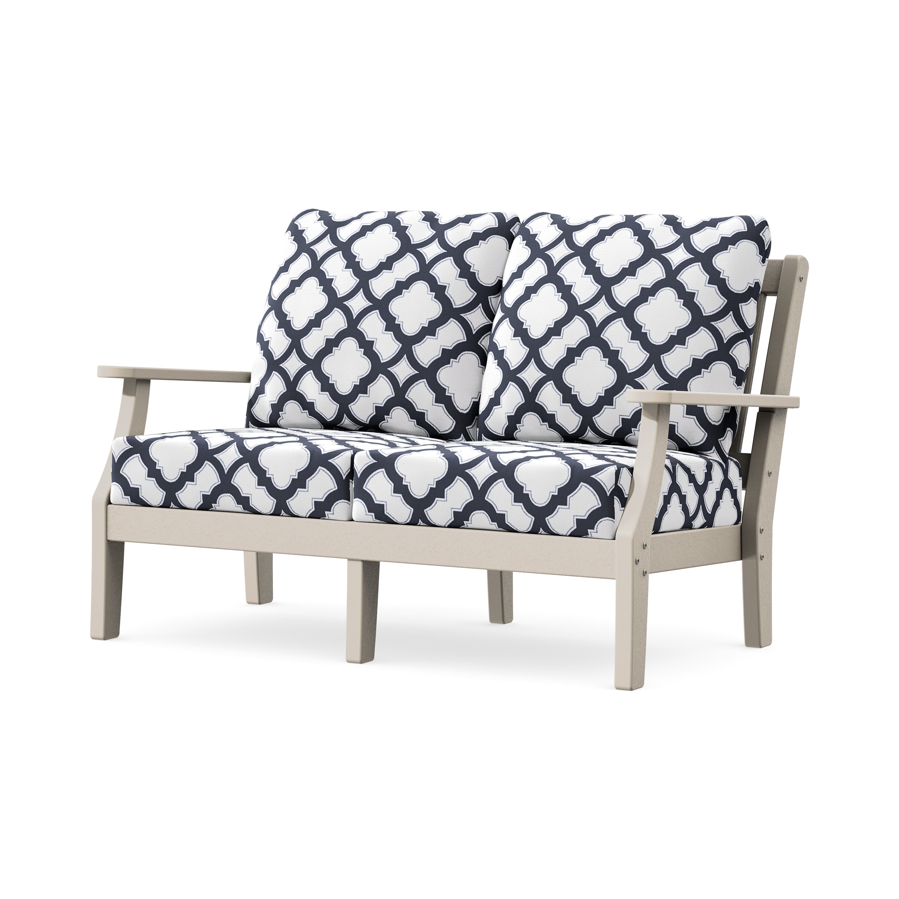 Chinoiserie Deep Seating Loveseat in Sand / Trellis Navy