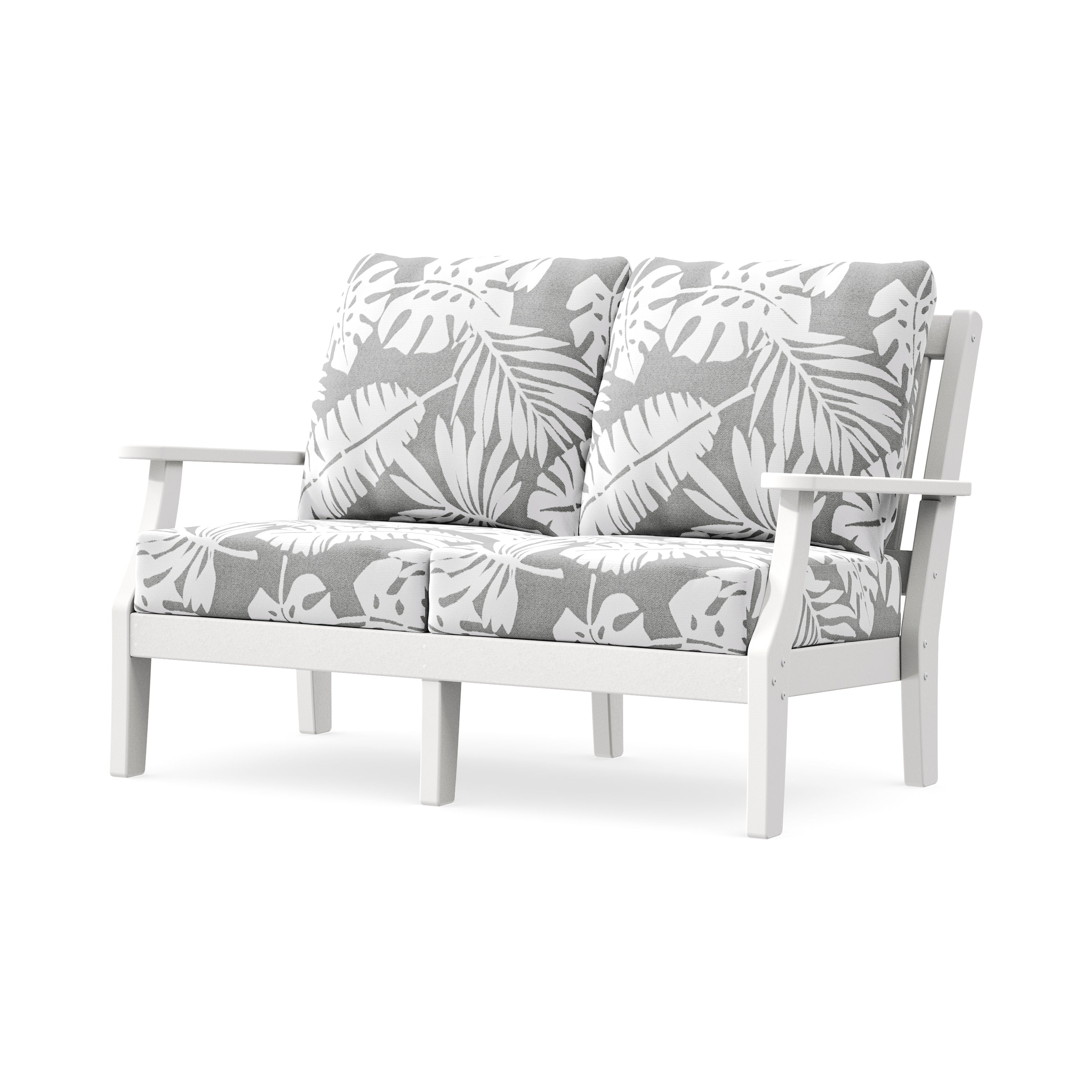 Chinoiserie Deep Seating Loveseat in White / Leaf Grey Mist