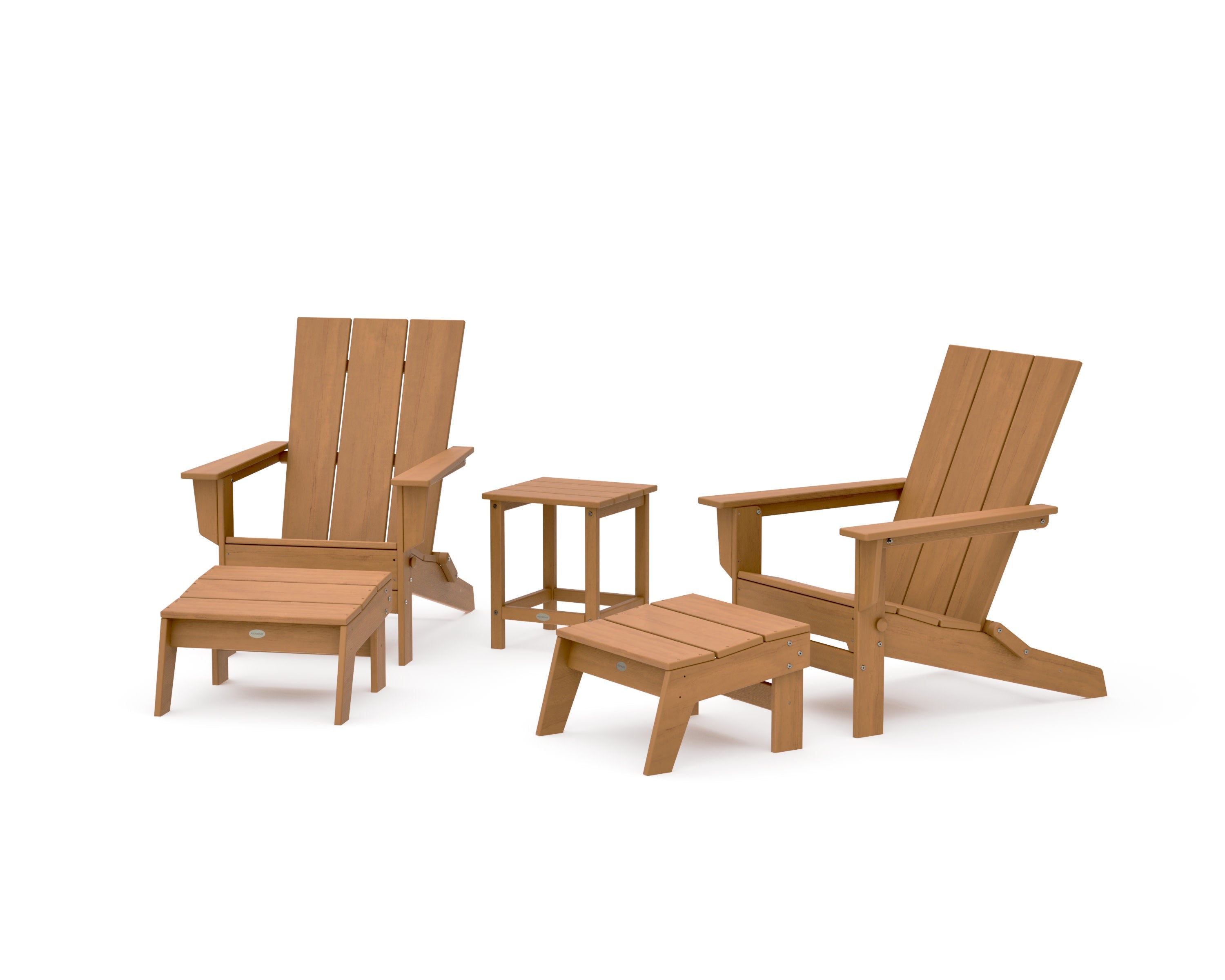 5-Piece Modern Studio Folding Adirondack Set with Ottomans and Side Table  in Natural