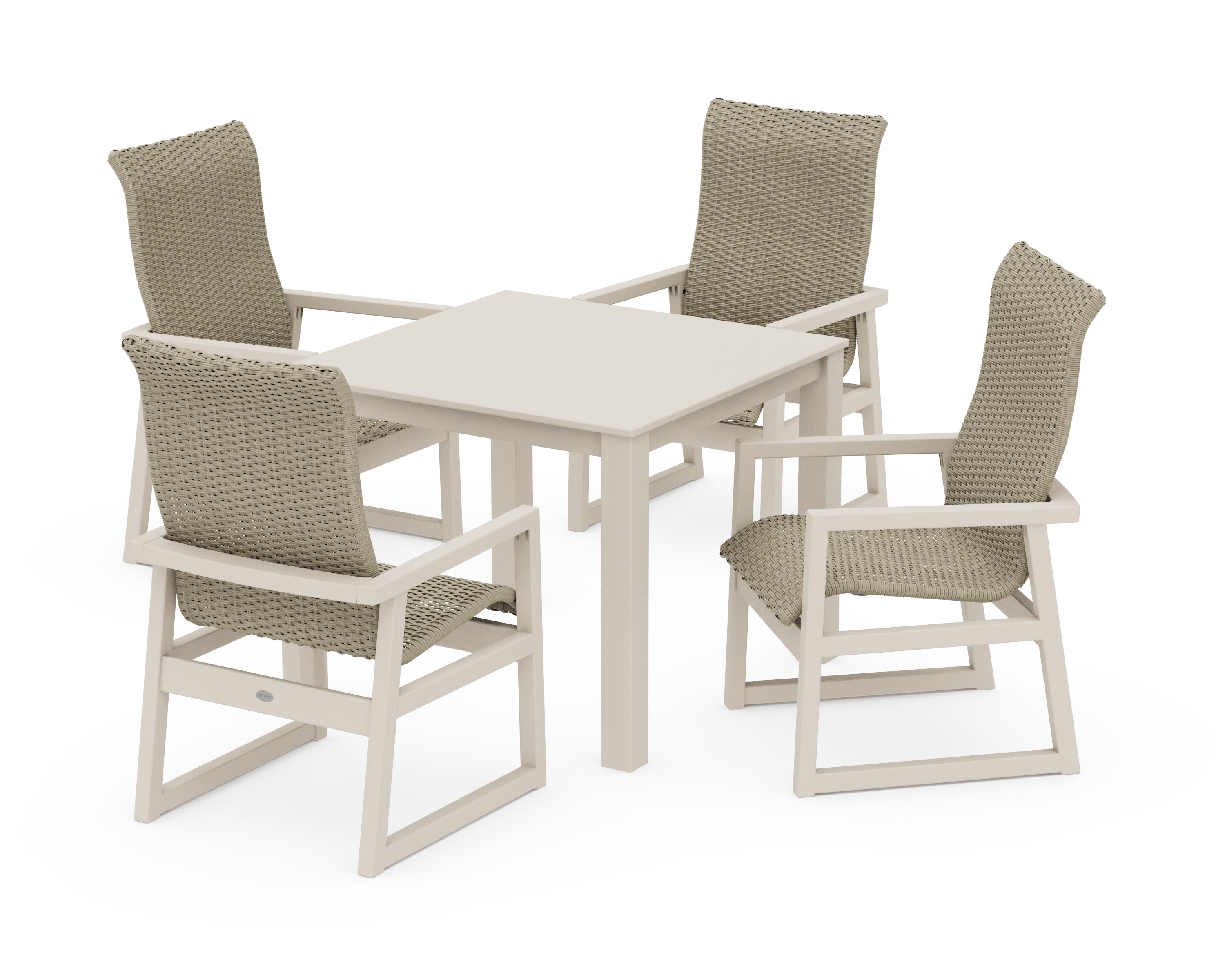 EDGE Woven Highback 5-Piece Parsons Dining Set in Sand / Dune Grass