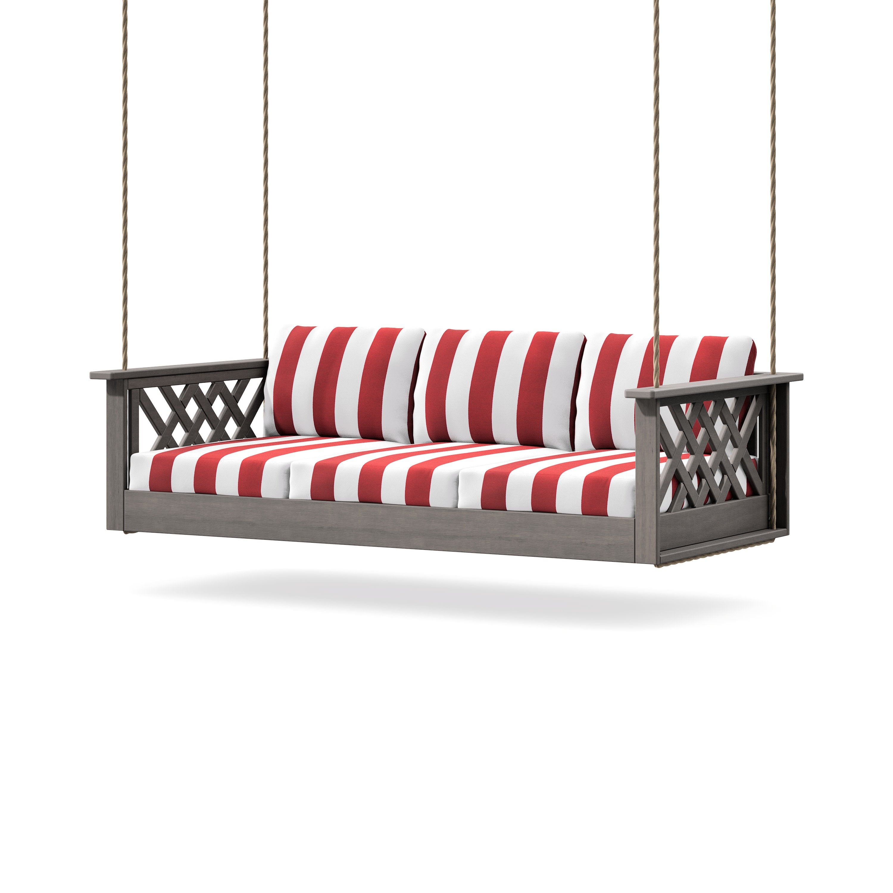 Wovendale Daybed Swing in Driftwood / Cabana Stripe Crimson