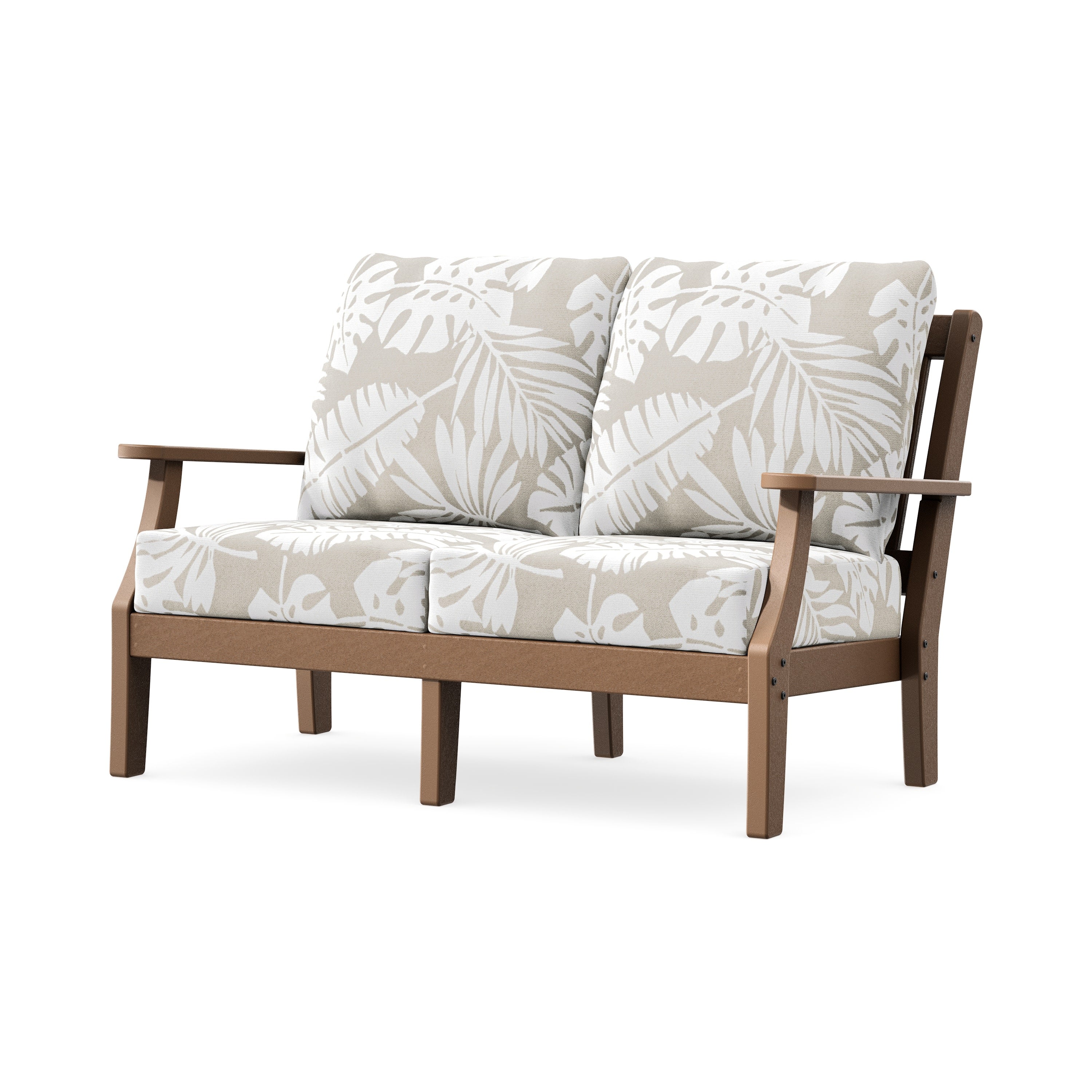 Chinoiserie Deep Seating Loveseat in Teak / Leaf Dune Burlap
