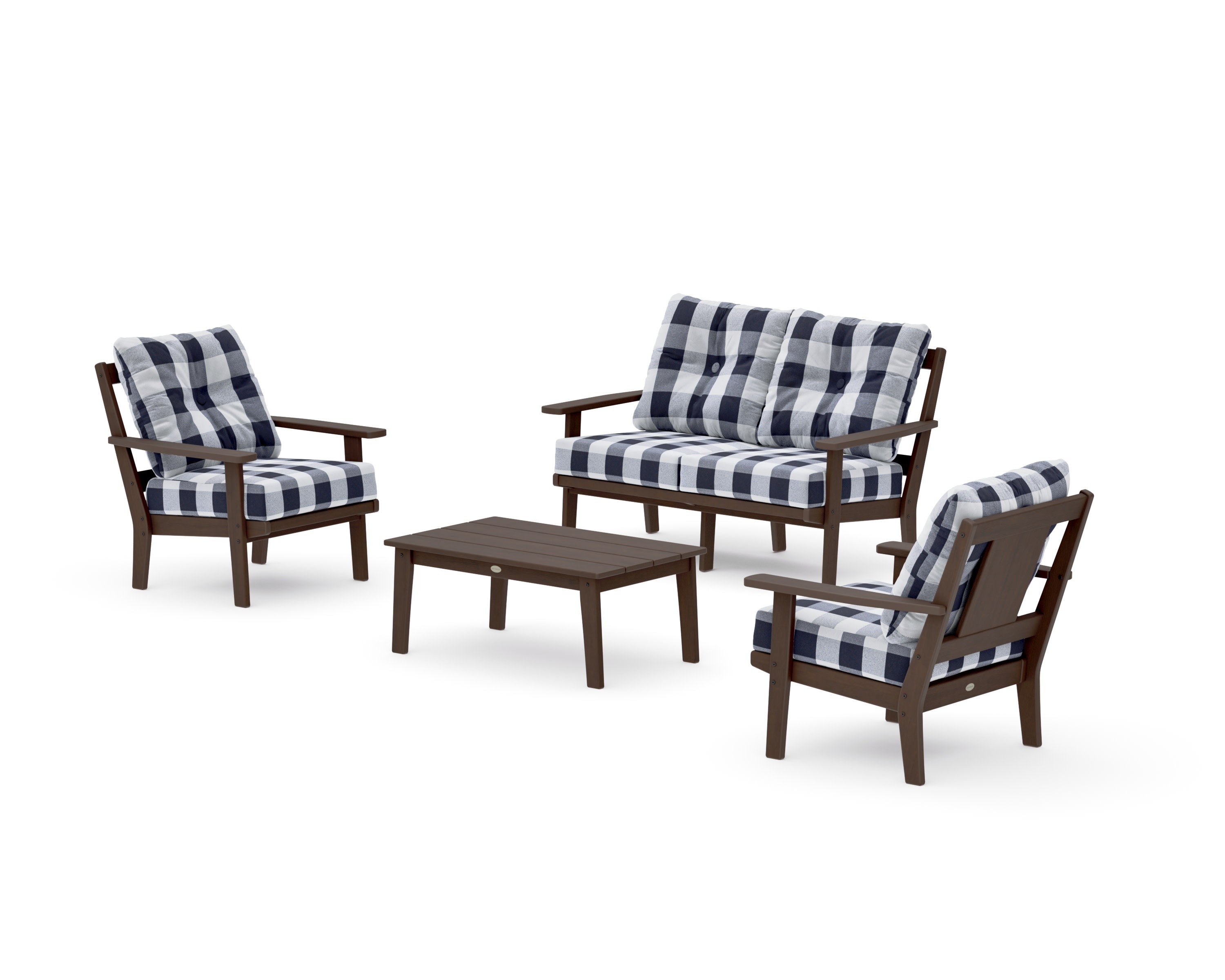 Prairie 4-Piece Deep Seating Set with Loveseat in Kona / Buffalo Plaid Navy