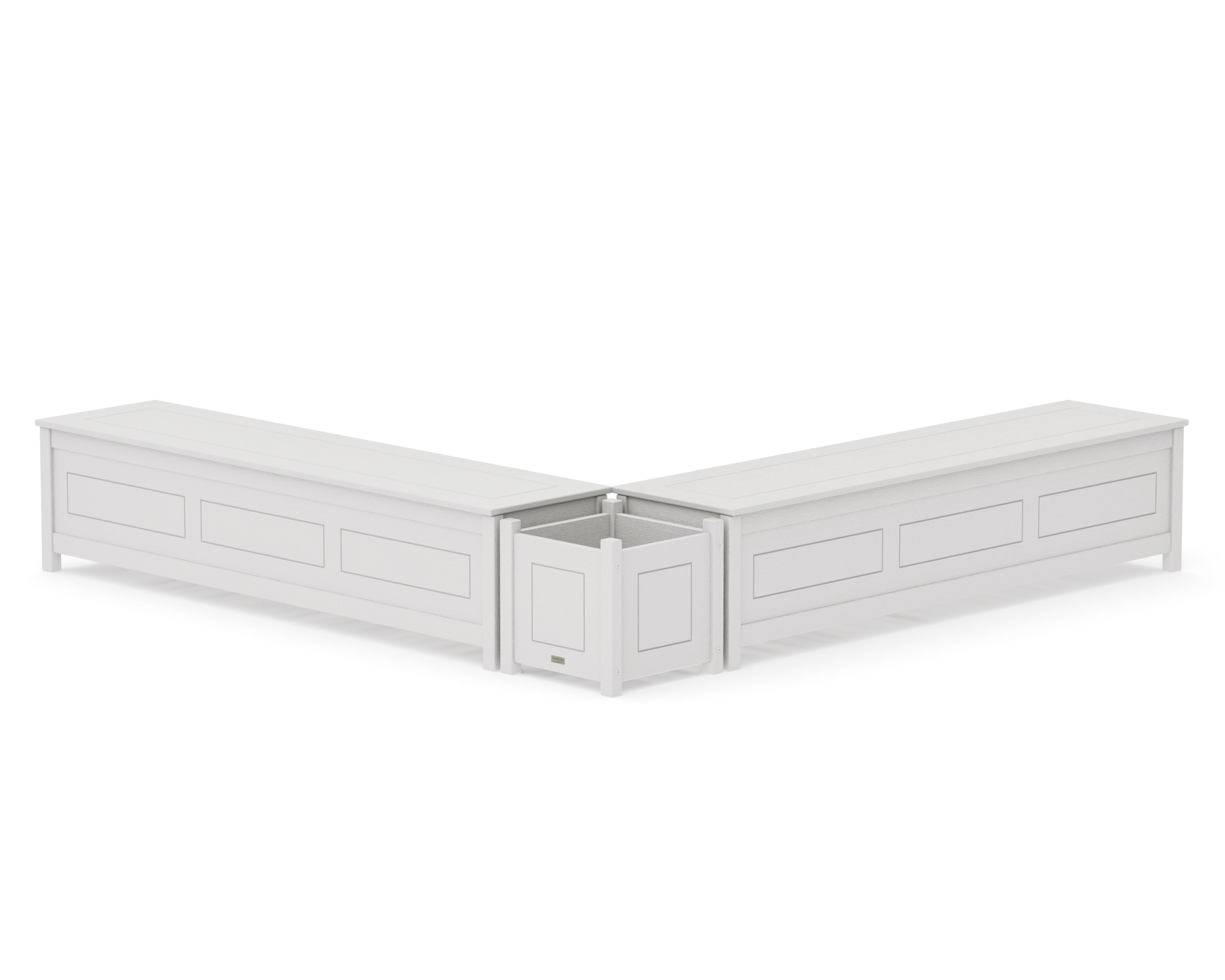 72" Country Living L- Shaped Planter Storage Bench Set in Vintage White