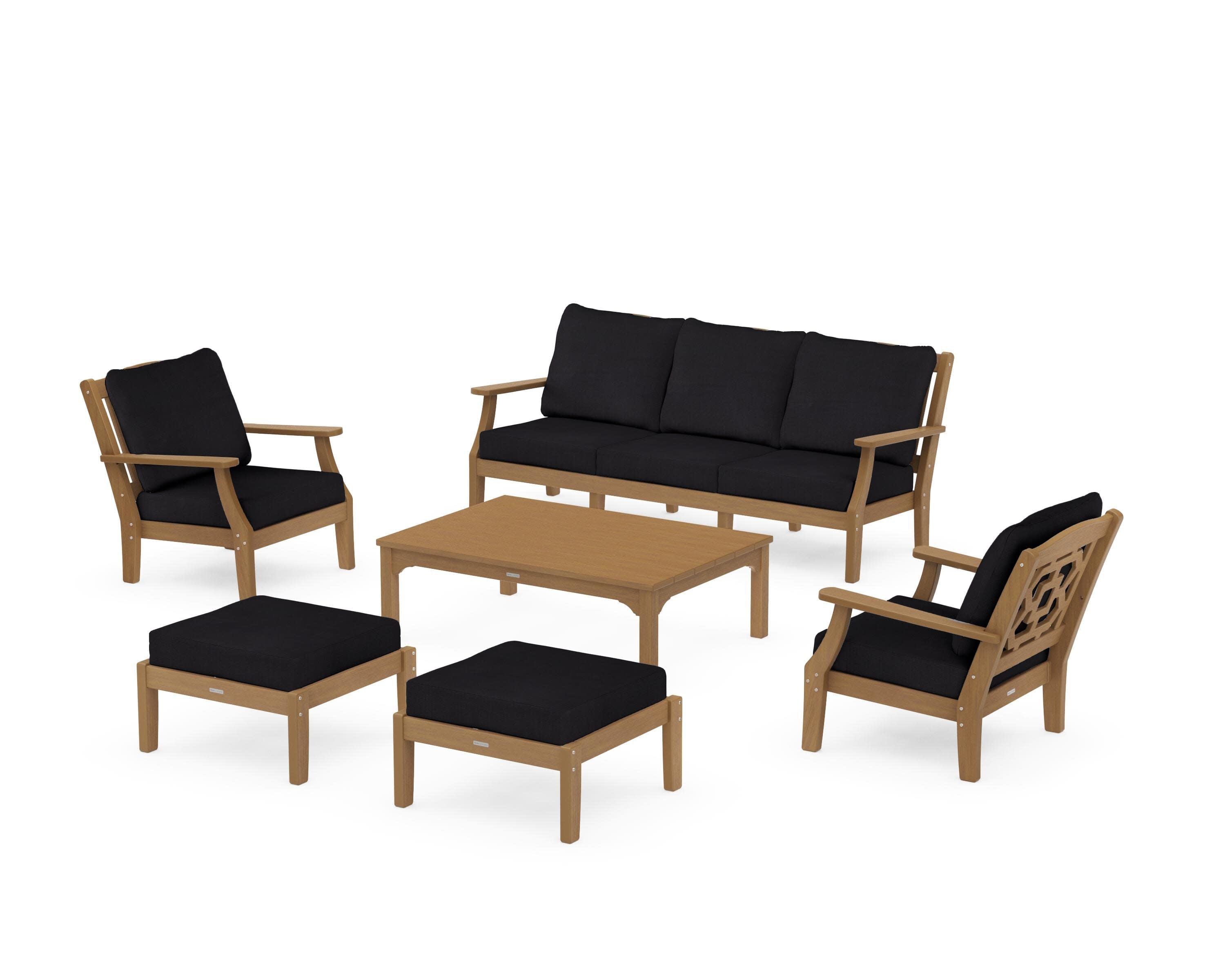 Chinoiserie 6-Piece Lounge Sofa Set in Natural / Midnight Linen