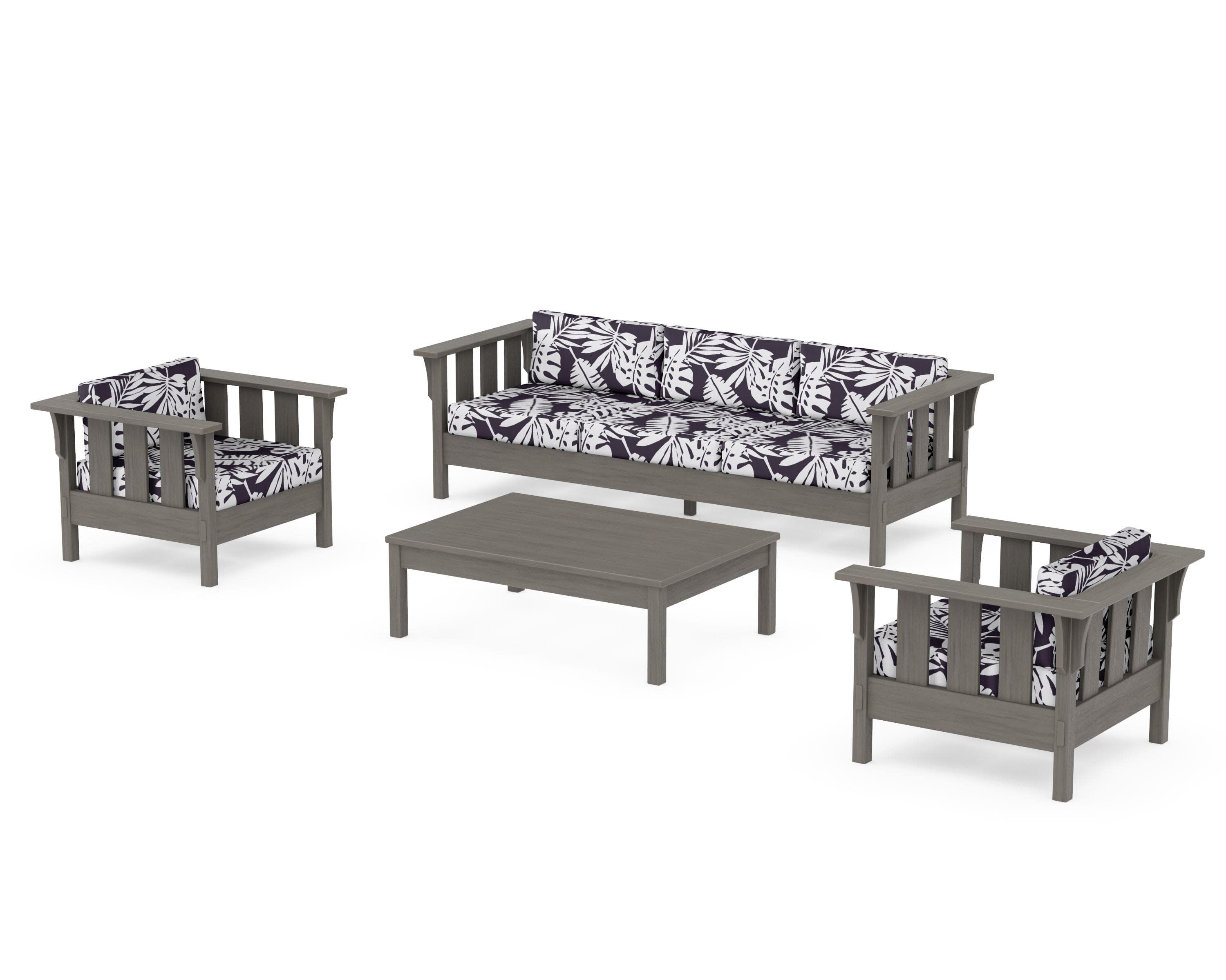 Acadia 4-Piece Deep Seating Set with Sofa in Driftwood / Leaf Navy