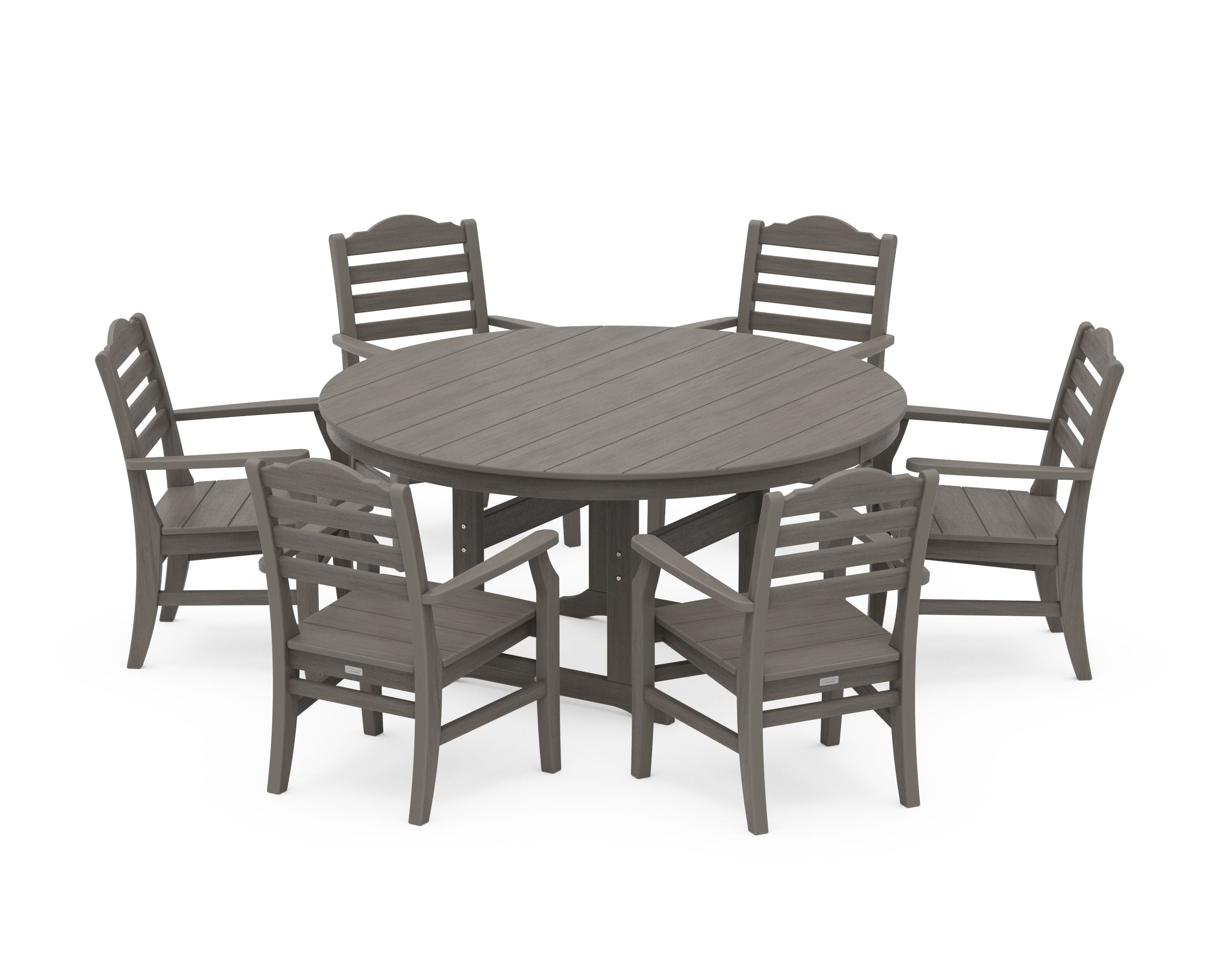 Savannah 7-Piece Arm Chair Round Farmhouse Dining Set in Driftwood