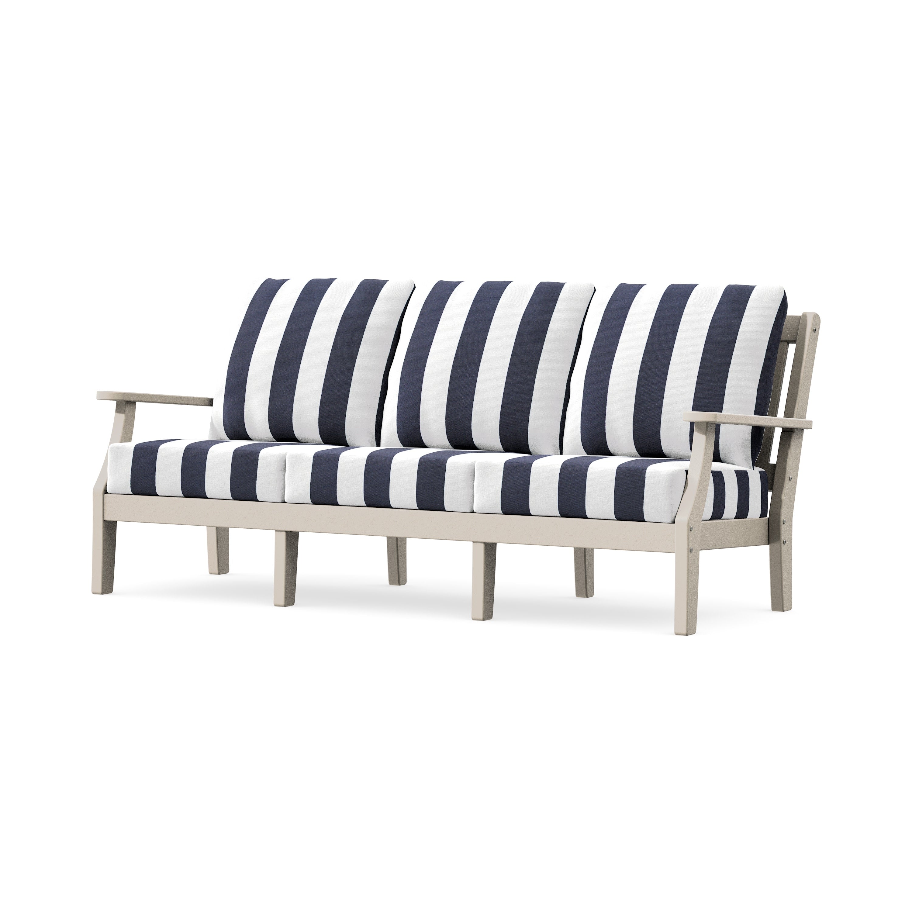 Chinoiserie Deep Seating Sofa in Sand / Cabana Stripe Navy