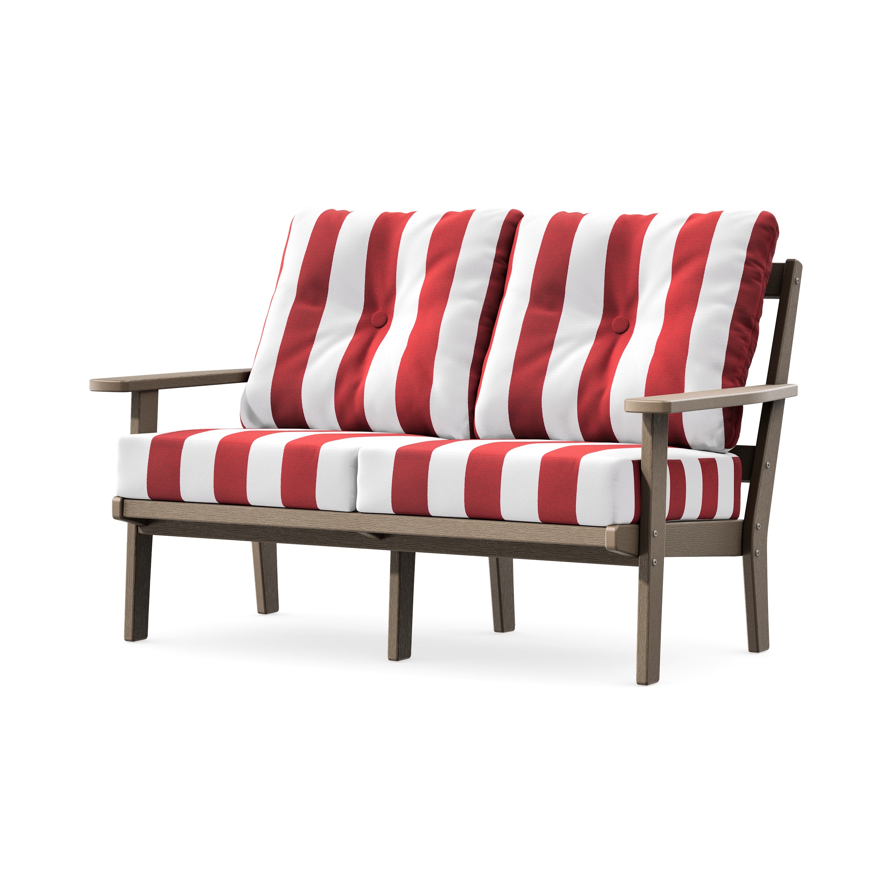 Prairie Deep SeatingLoveseat in Vintage Sahara / Cabana Stripe Crimson
