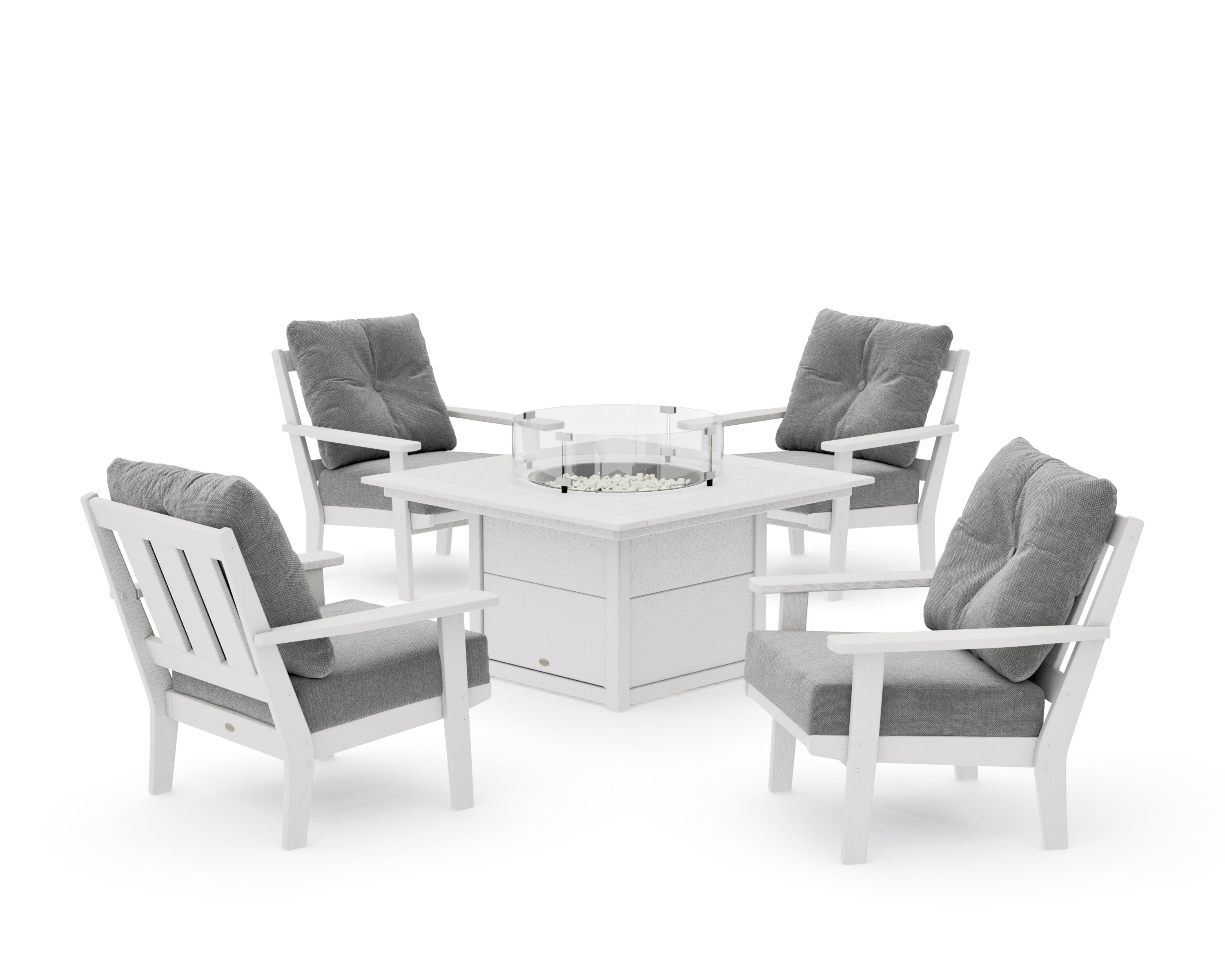 Oxford 5-Piece Deep Seating Set with Fire Pit Table in Vintage White / Grey Mist