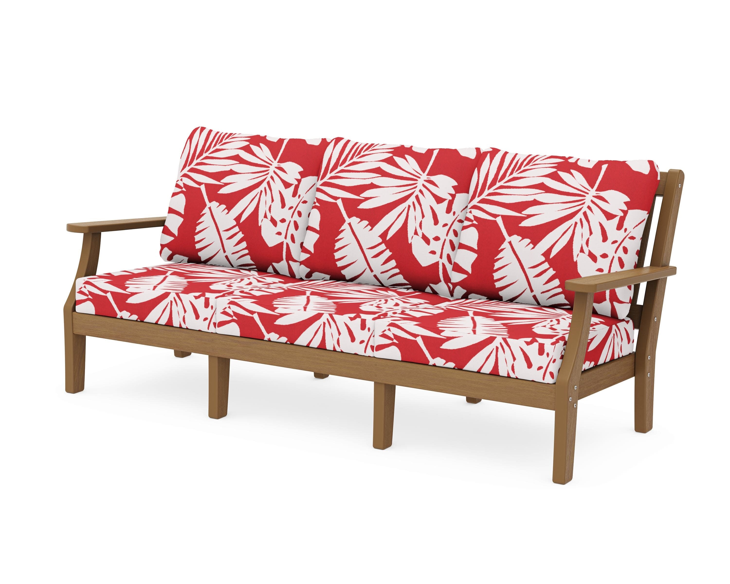 Chinoiserie Deep Seating Sofa in Natural / Leaf Crimson