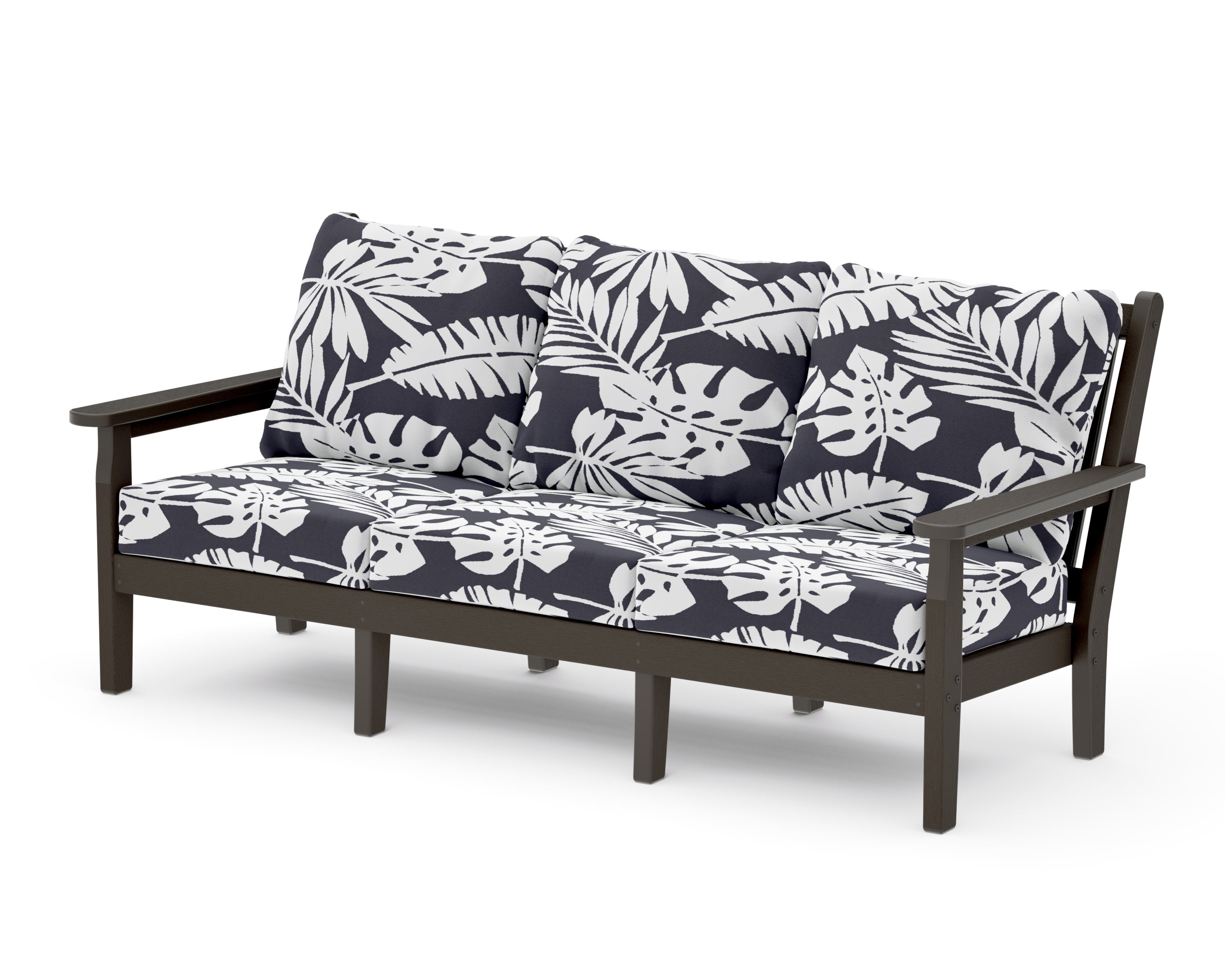 Chippendale Deep Seating Sofa in Vintage Coffee / Leaf Navy