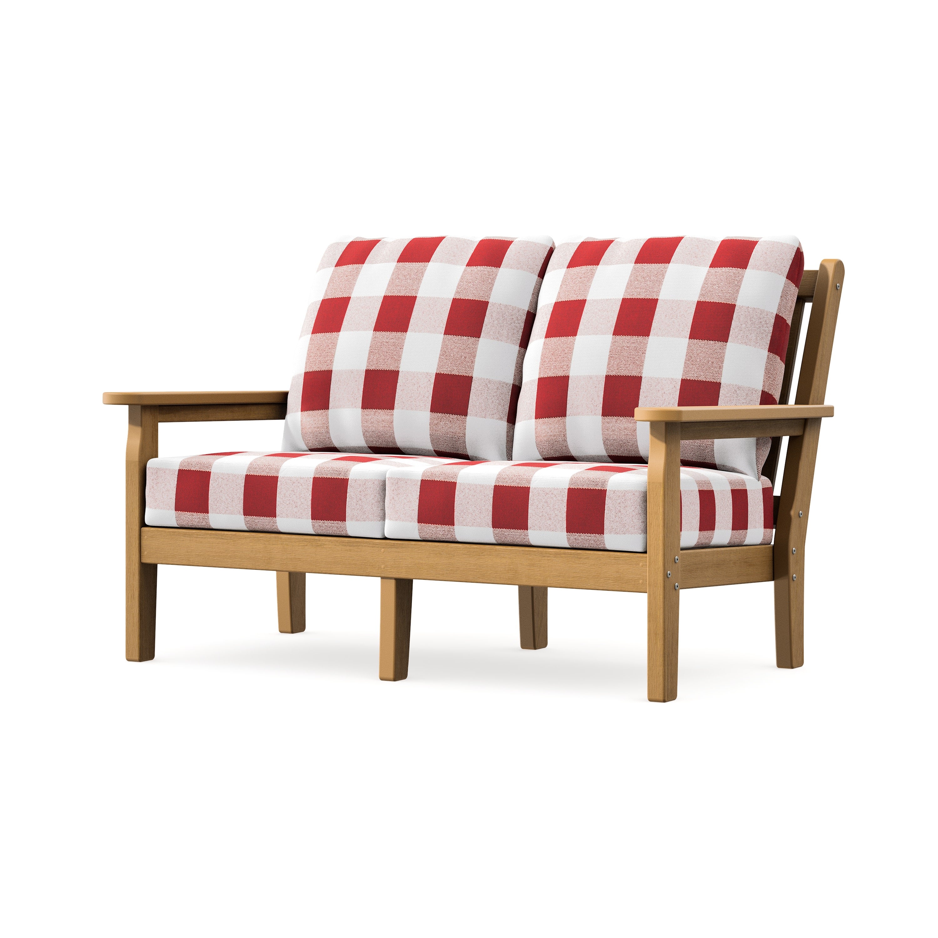 Chippendale Deep Seating Loveseat in Natural / Buffalo Plaid Crimson