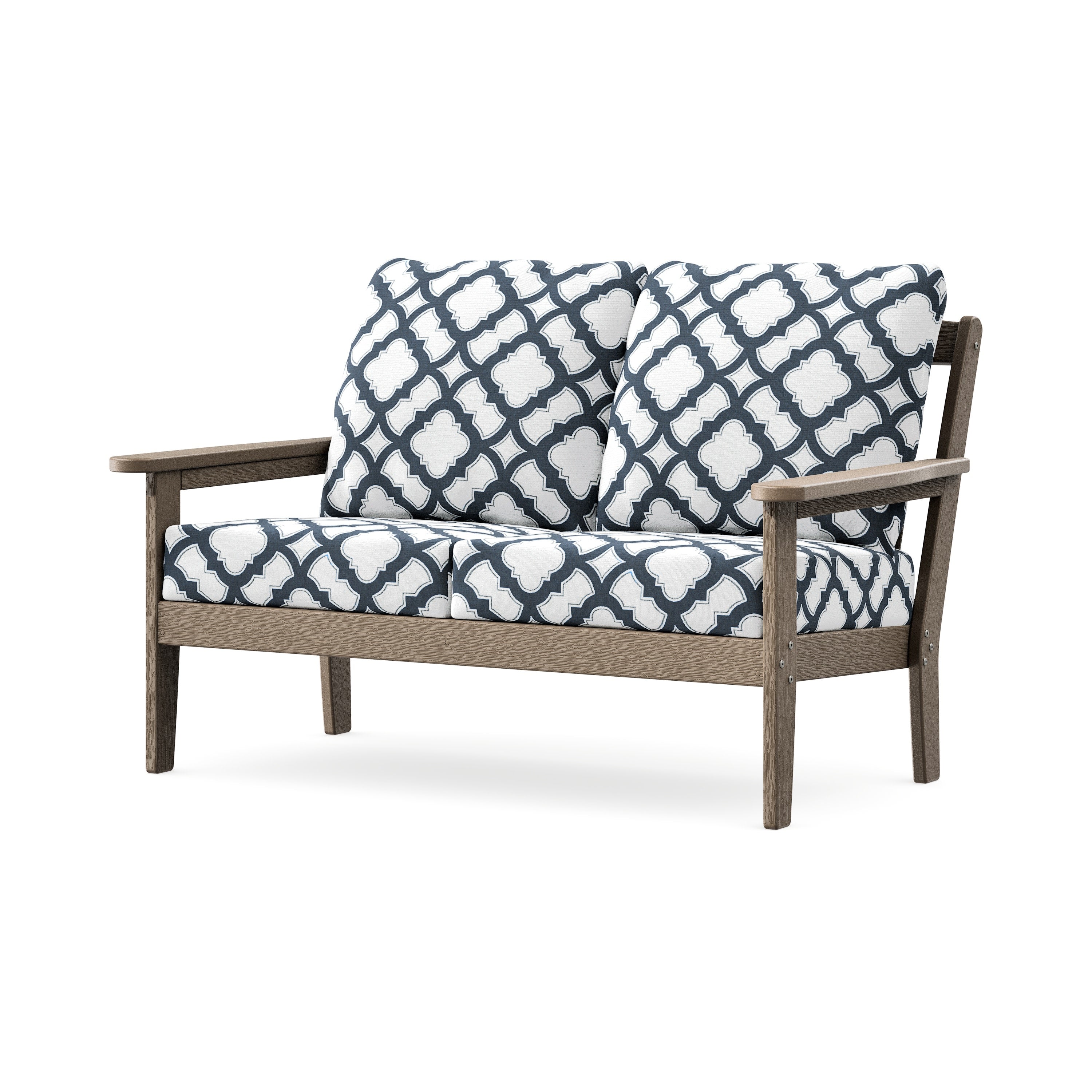 Cottage Deep Seating Loveseat in Vintage Sahara / Trellis Marine Indigo