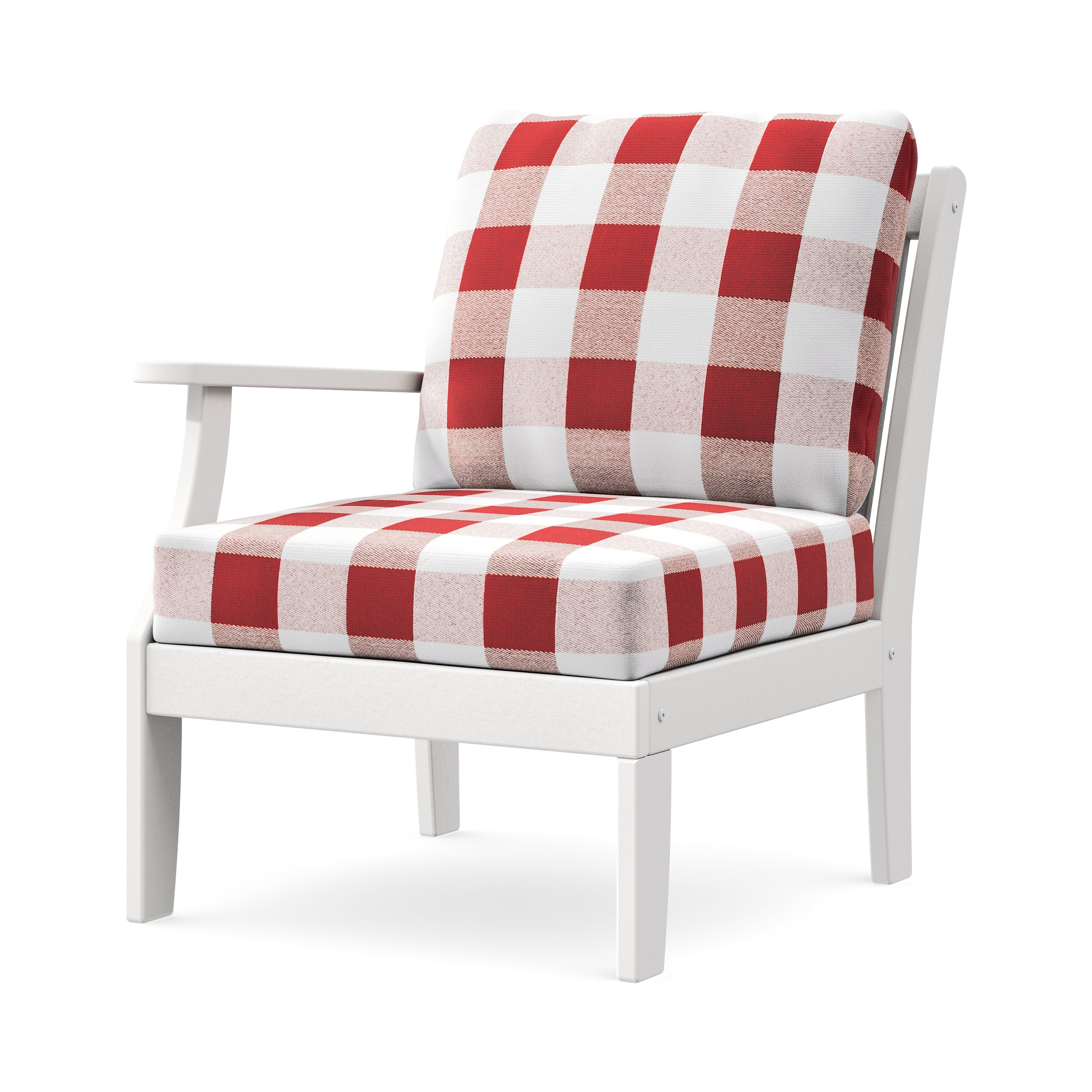 Braxton Modular Left Arm Chair in White / Buffalo Plaid Crimson
