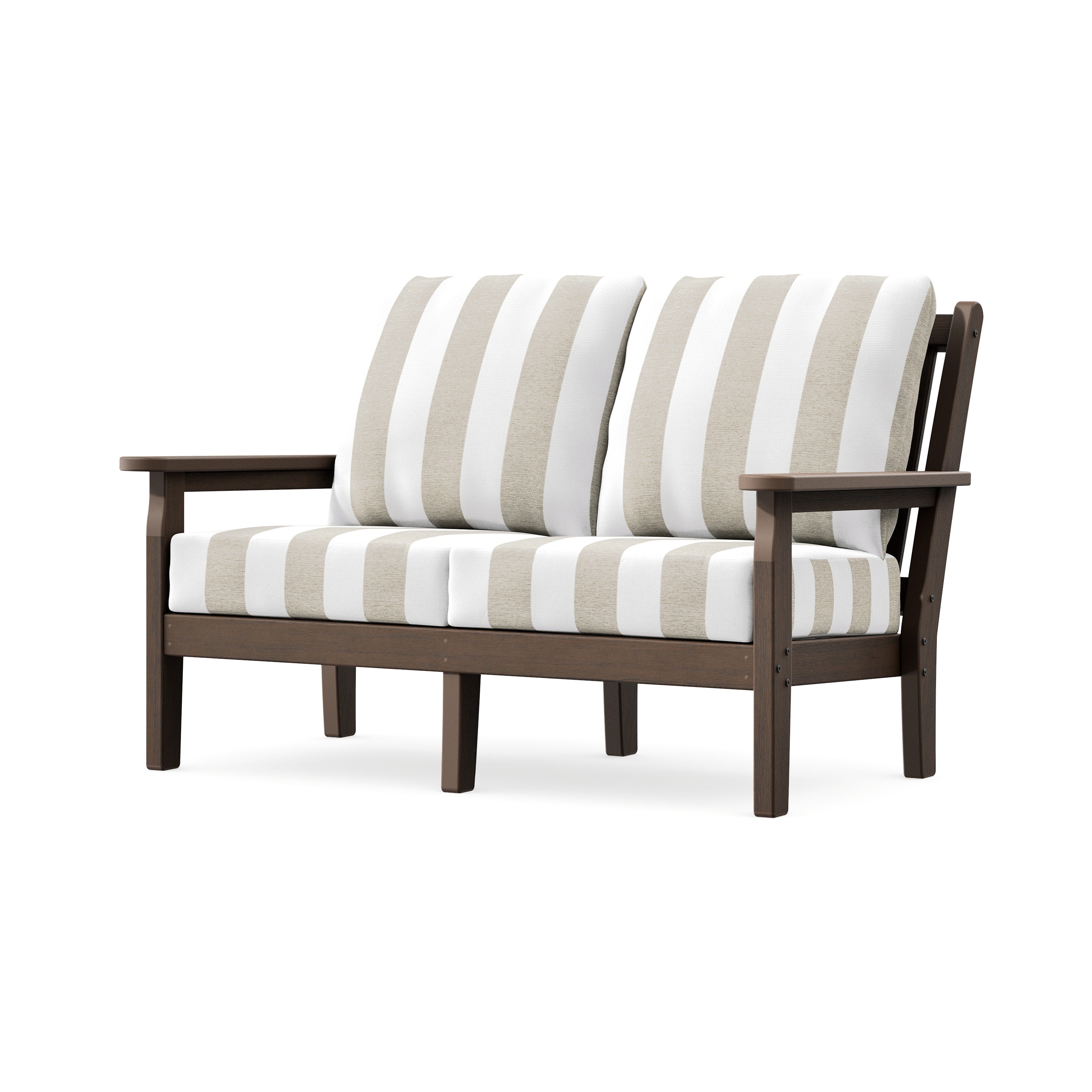 Chippendale Deep Seating Loveseat in Kona / Cabana Stripe Dune Burlap