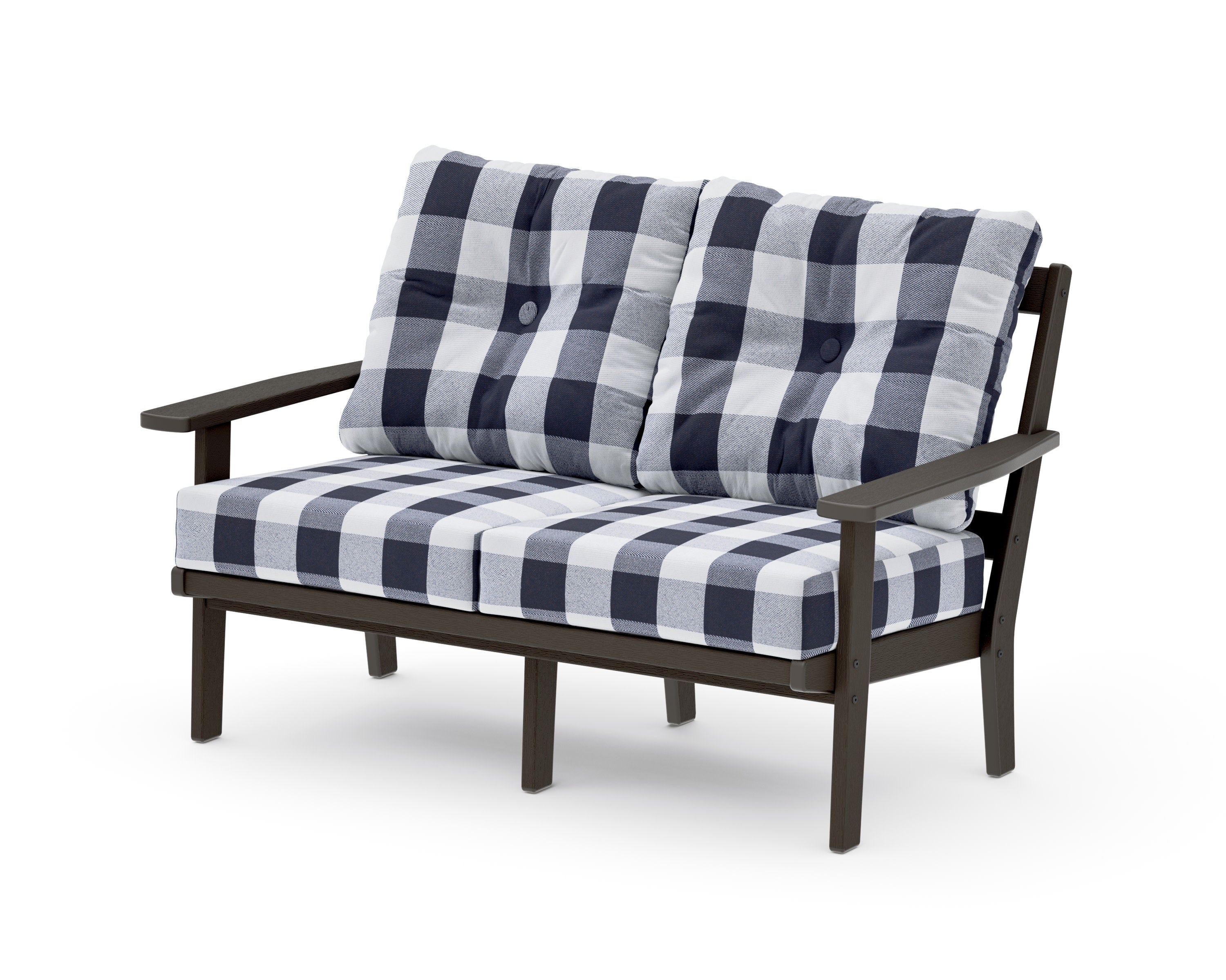 Prairie Deep SeatingLoveseat in Vintage Coffee / Buffalo Plaid Navy