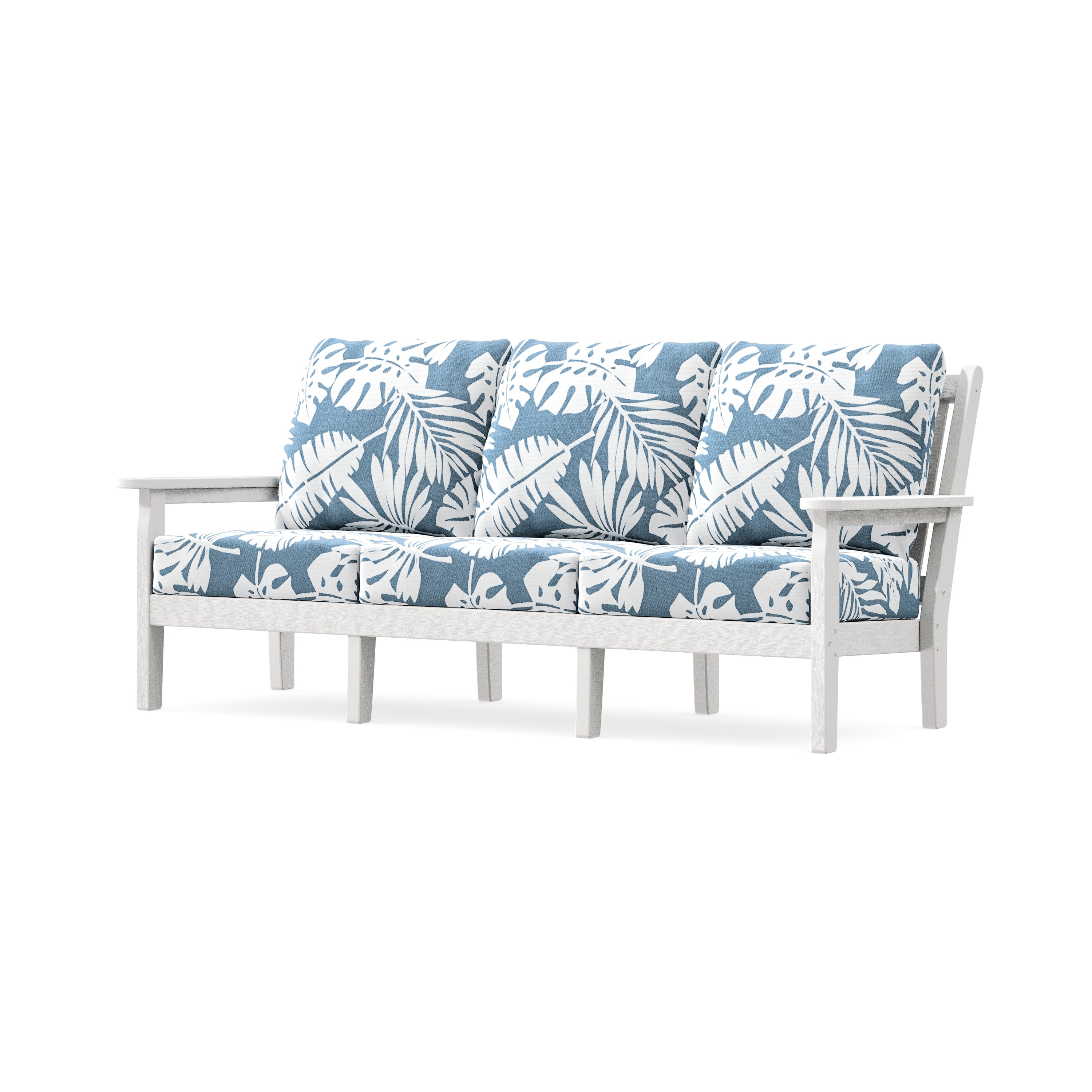 Chippendale Deep Seating Sofa in Vintage White / Leaf Sky Blue