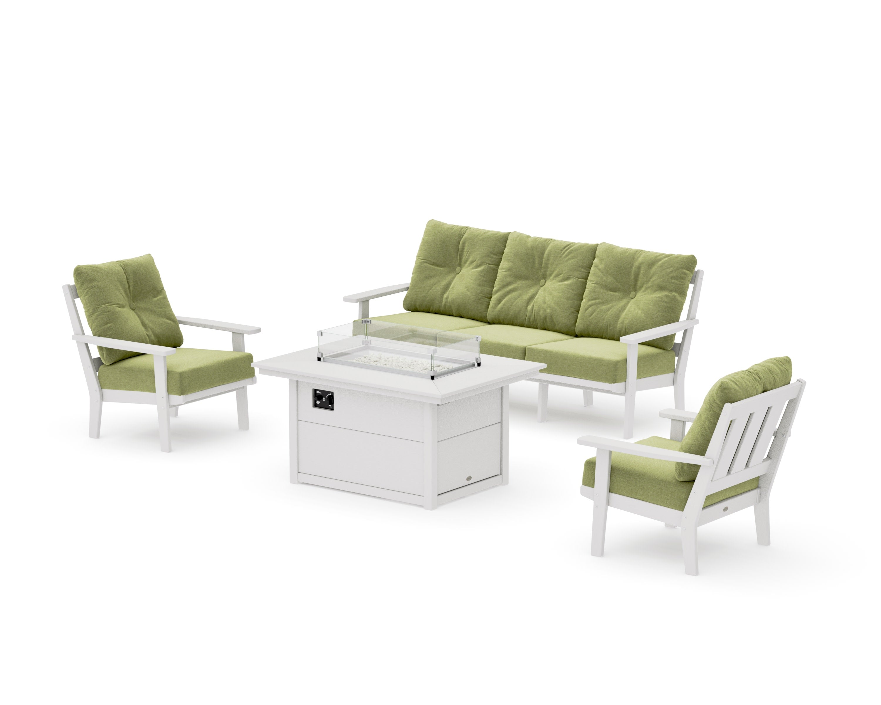 Oxford Deep Seating Fire Pit Table Set in Vintage White / Chartreuse Boucle
