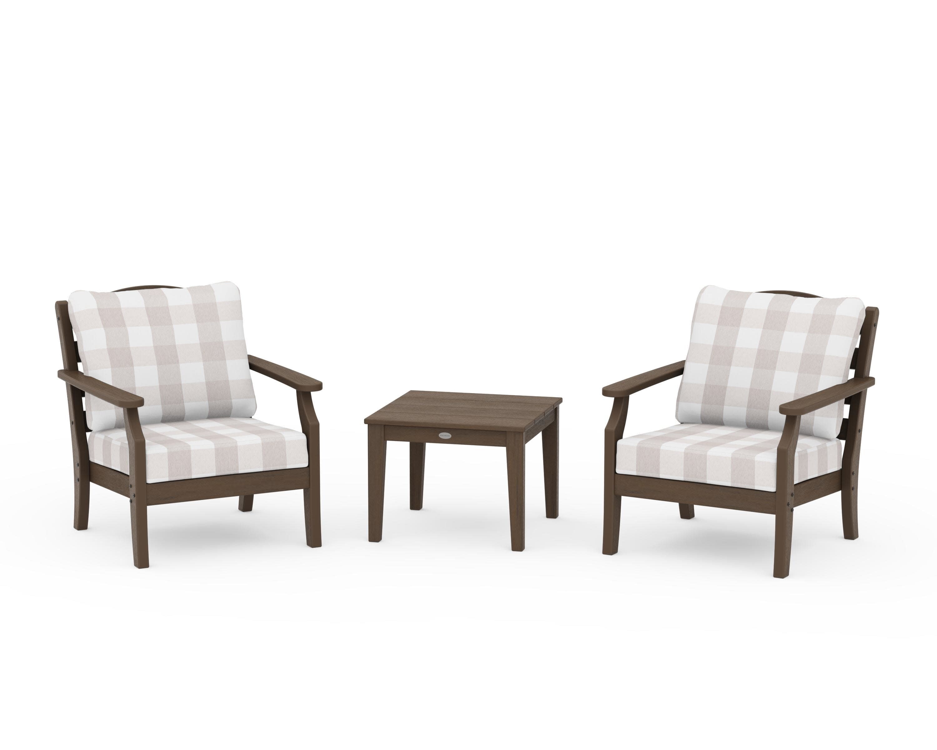 Savannah 3-Piece Deep Seating Set in Kona / Buffalo Plaid Dune Burlap