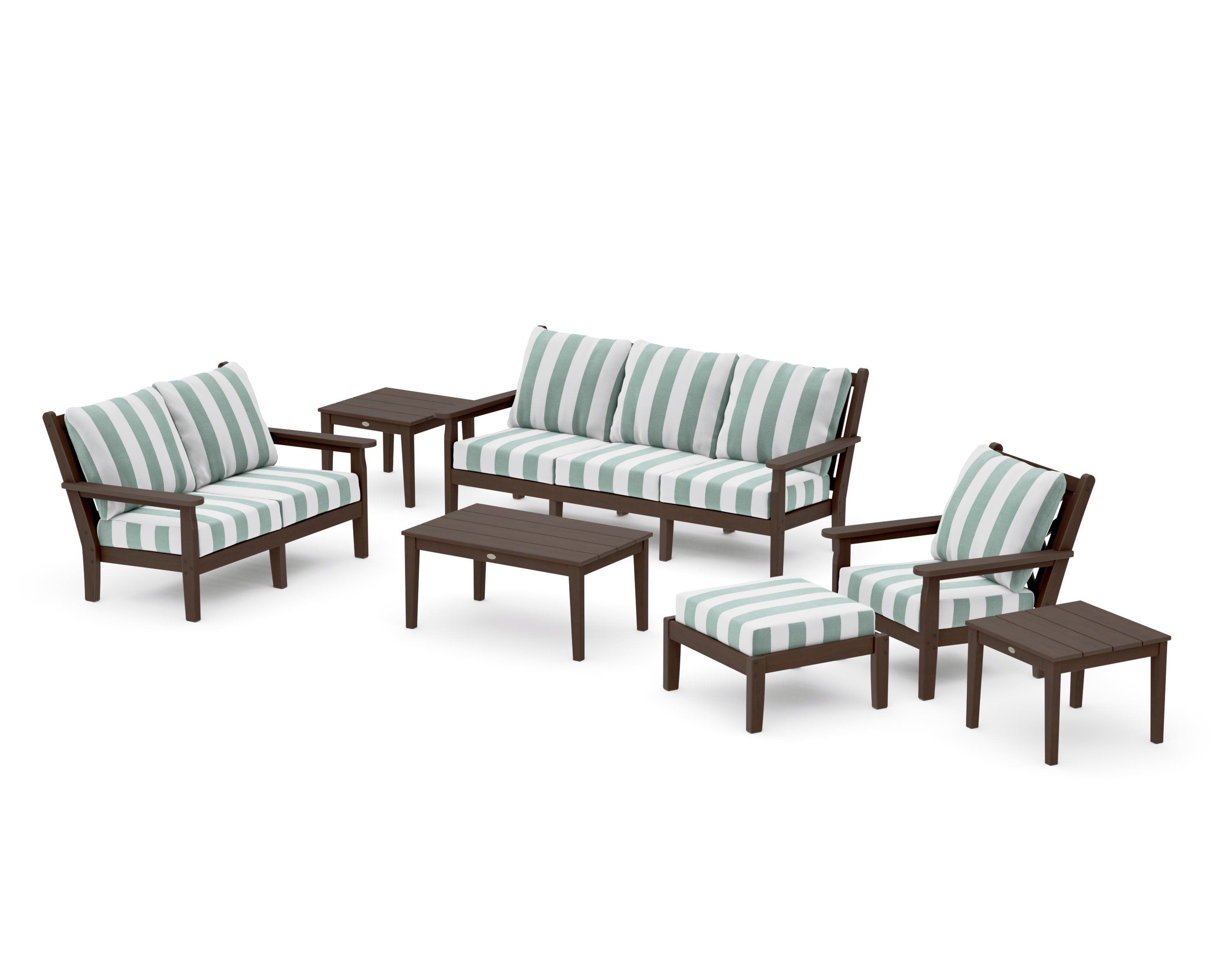 Chippendale 7-Piece Deep Seating Set in Kona / Cabana Stripe Glacier Spa